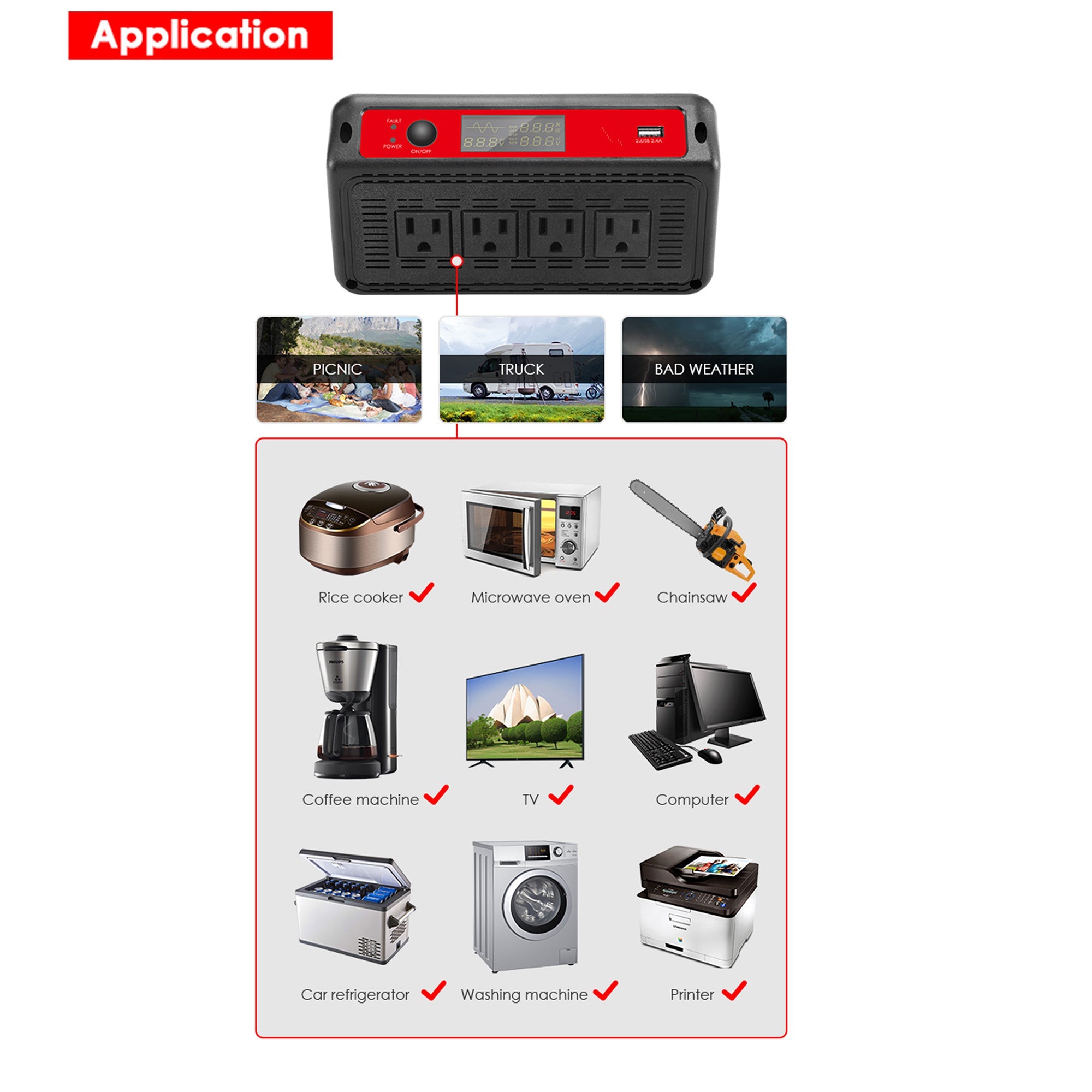 Acopower 1500W Pure Sine Wave Power Inverter 12V DC to 120V AC Converter for Cars, RVs, Trucks & Home Backup Power - Perfect for Camping, Road Trips & Emergency Power Outages