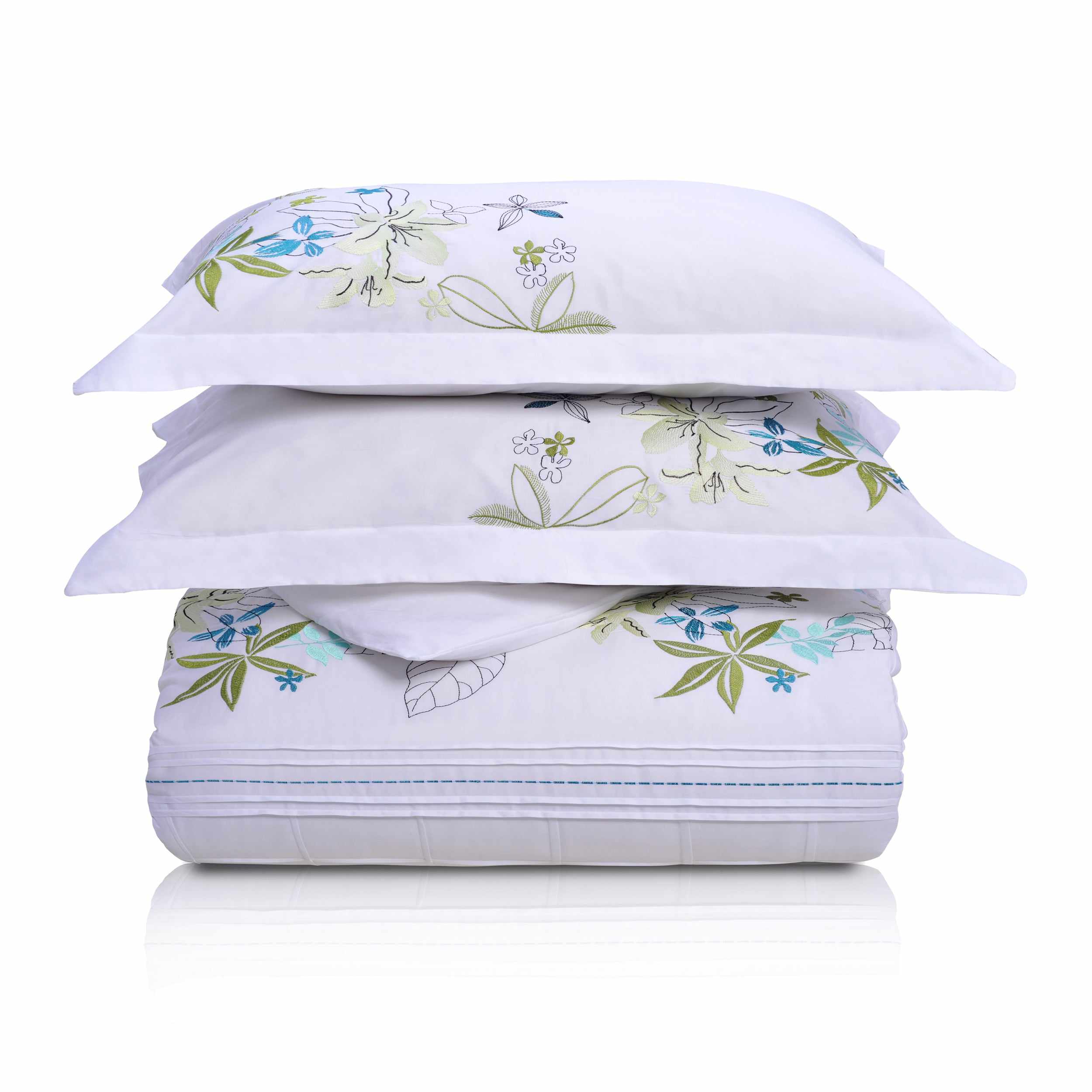 Spring Blooms Cotton Embroidered Floral 3-Piece Duvet Cover Set - Queen Size Bedding for Spring & Summer Decor | Soft Breathable Comforter Cover with Pillow Shams