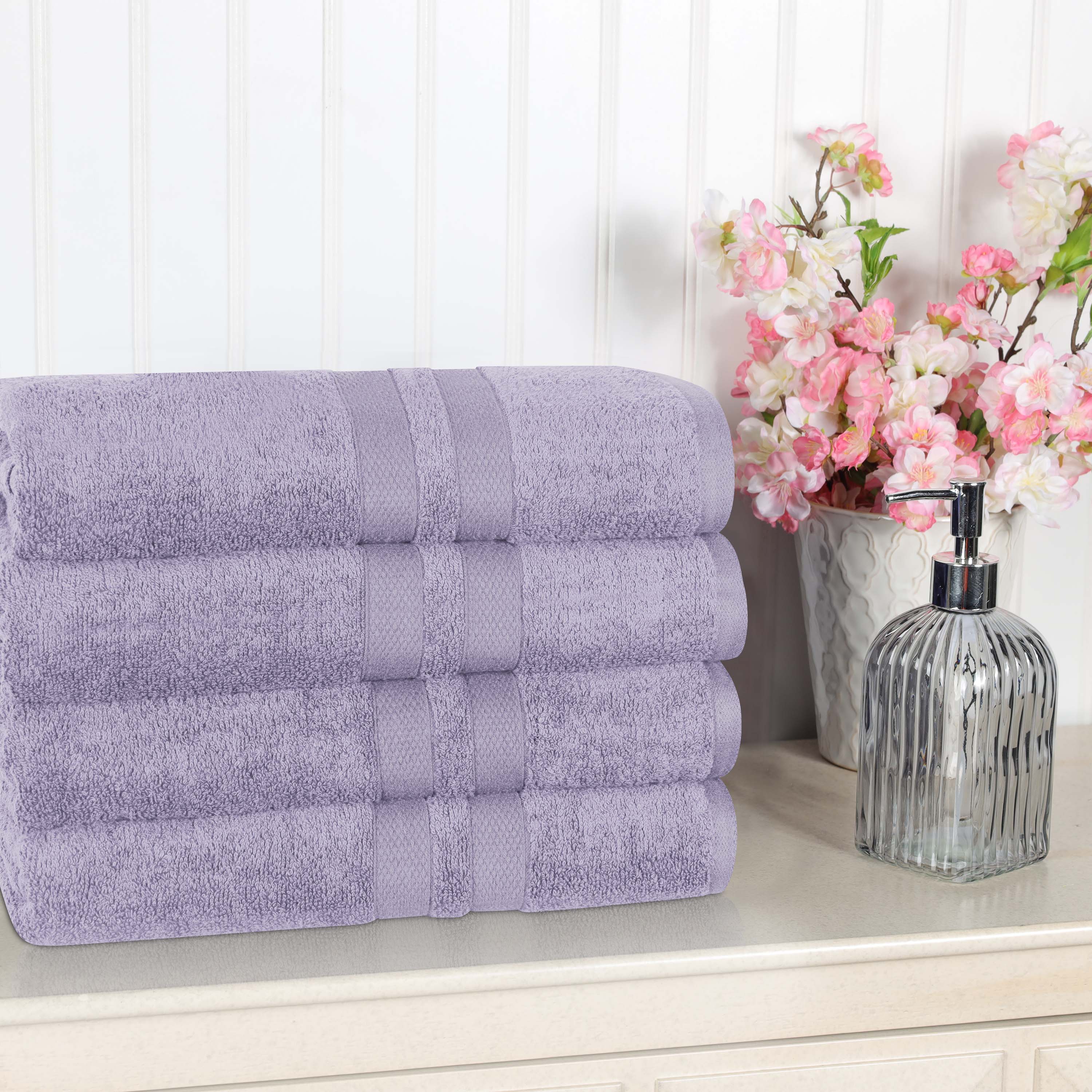 Premium Ultra Soft 100% Cotton Bath Towels Set of 4 - Highly Absorbent, Quick-Drying, Solid Color Bath & Beach Towels for Spa, Gym, Pool, and Home Use