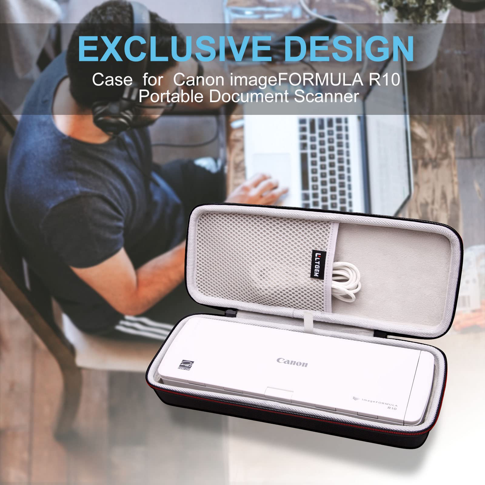 LTGEM EVA Hard Case for Canon imageFORMULA R10 Portable Document Scanner - Shockproof Protective Carrying Storage Bag for Office, Travel & Home Use