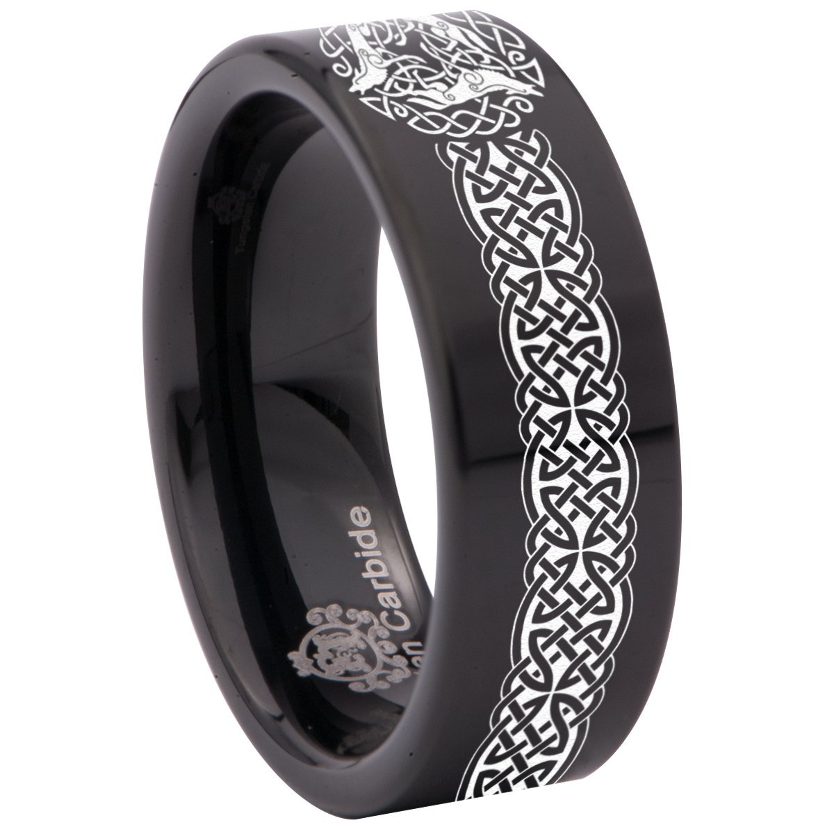 Tungsten Carbide Viking Wolf Ring for Men & Women - 8mm Wide Wedding Band, Anniversary Gift - Perfect for Outdoor Adventures & Norse Style Fashion