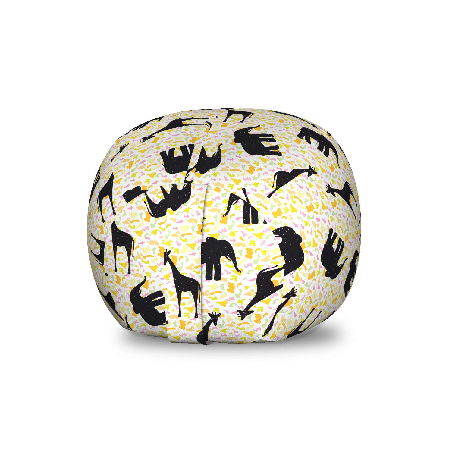 Ambesonne Giraffe Pattern Toy Storage Bag Chair - Cartoon Giraffes & Elephants Design on Spotty Background, Washable Stuffed Animal Organizer for Kids Room, Small Multicolor - Perfect for Nursery, Playroom & Bedroom Organization