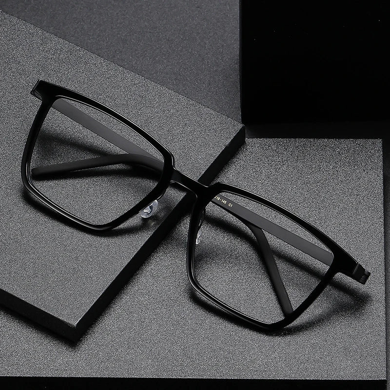 Stylish Unisex Black Titanium Acetate Square Eyeglasses D844 - Perfect for Work, Reading & Fashion Accessories