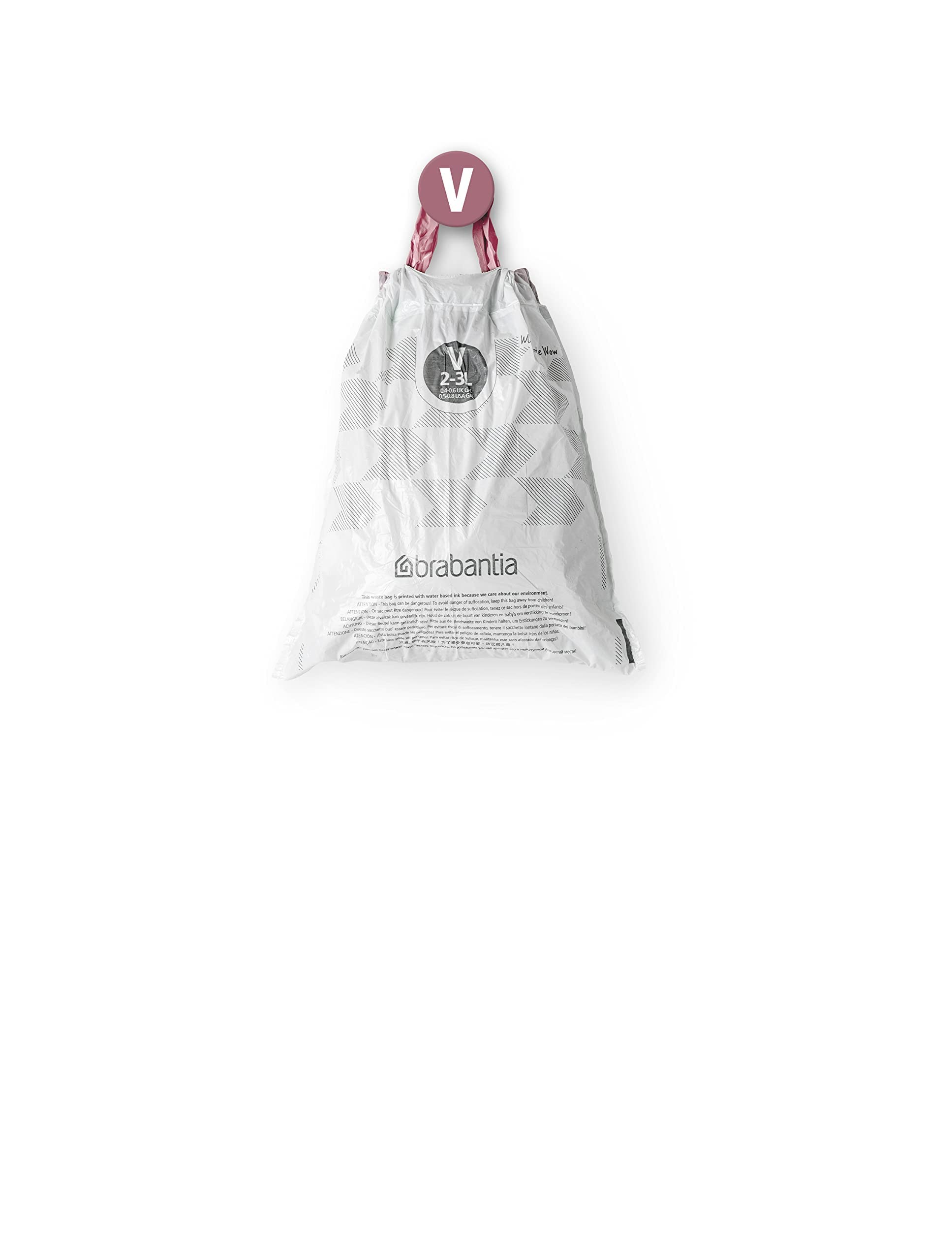 Brabantia PerfectFit Trash Bags - 200 Count, Size V (0.5-0.8 Gallon) - Thick Plastic Drawstring Trash Can Liners with Handles - Ideal for Small Bathroom, Office, or Bedroom Waste Bins