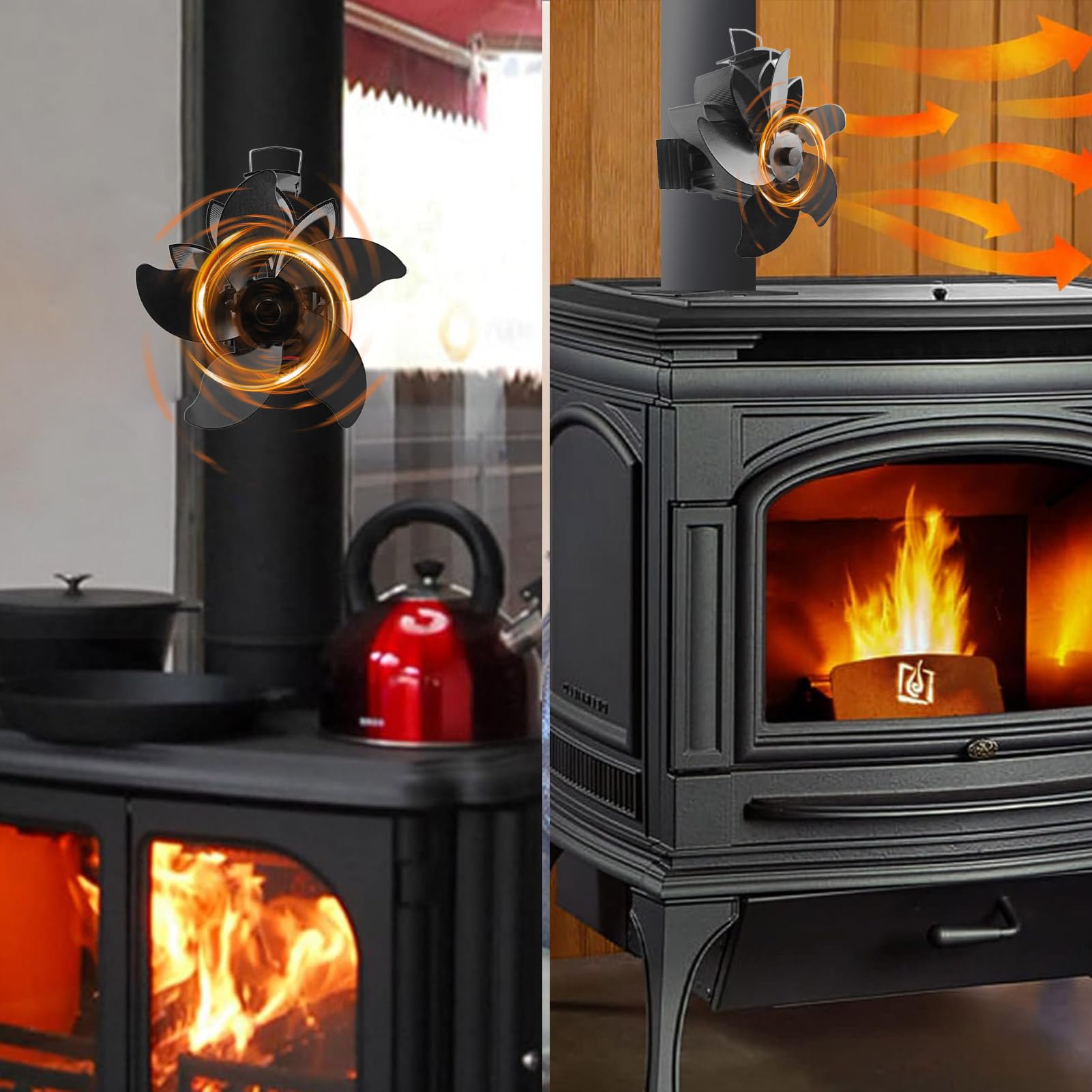 Awakentti 5-Blade Heat Powered Stove Fan - Silent Non-Electric Fireplace Fan for Wood Burner & Log Stove | Efficient Eco-Friendly Heating Solution for Home, Cabin & RV Use