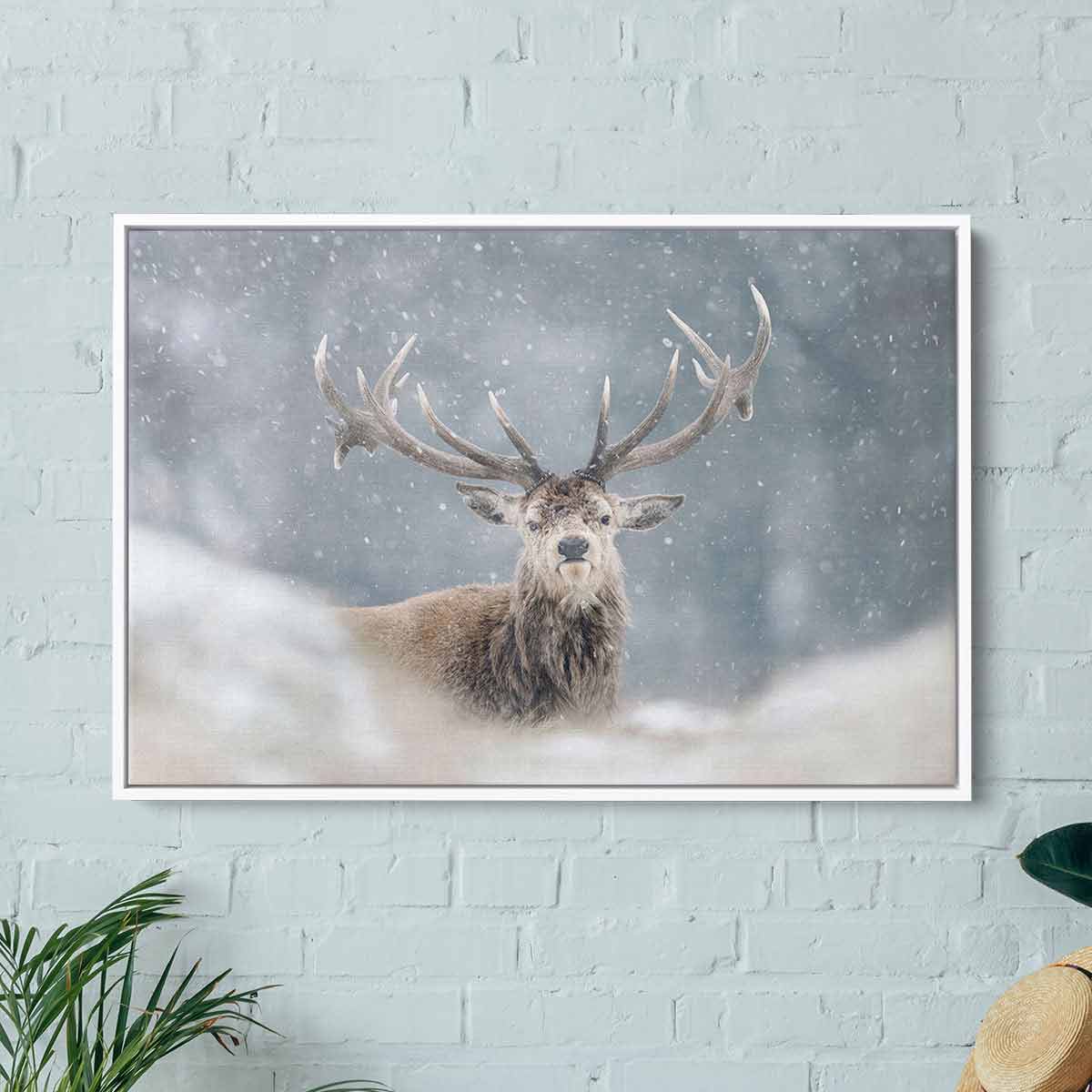 Blue Reindeer Wall Art Canvas Print 8094 - Nordic Christmas Decor for Living Room, Bedroom & Office