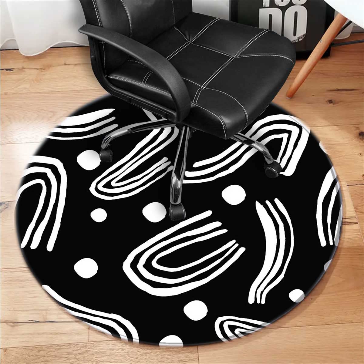 Black and White Graffiti Geometric Line Chair Mat for Hardwood Floors - 43 Inch Office Floor Protector Mat - Perfect for Home & Office Workspaces