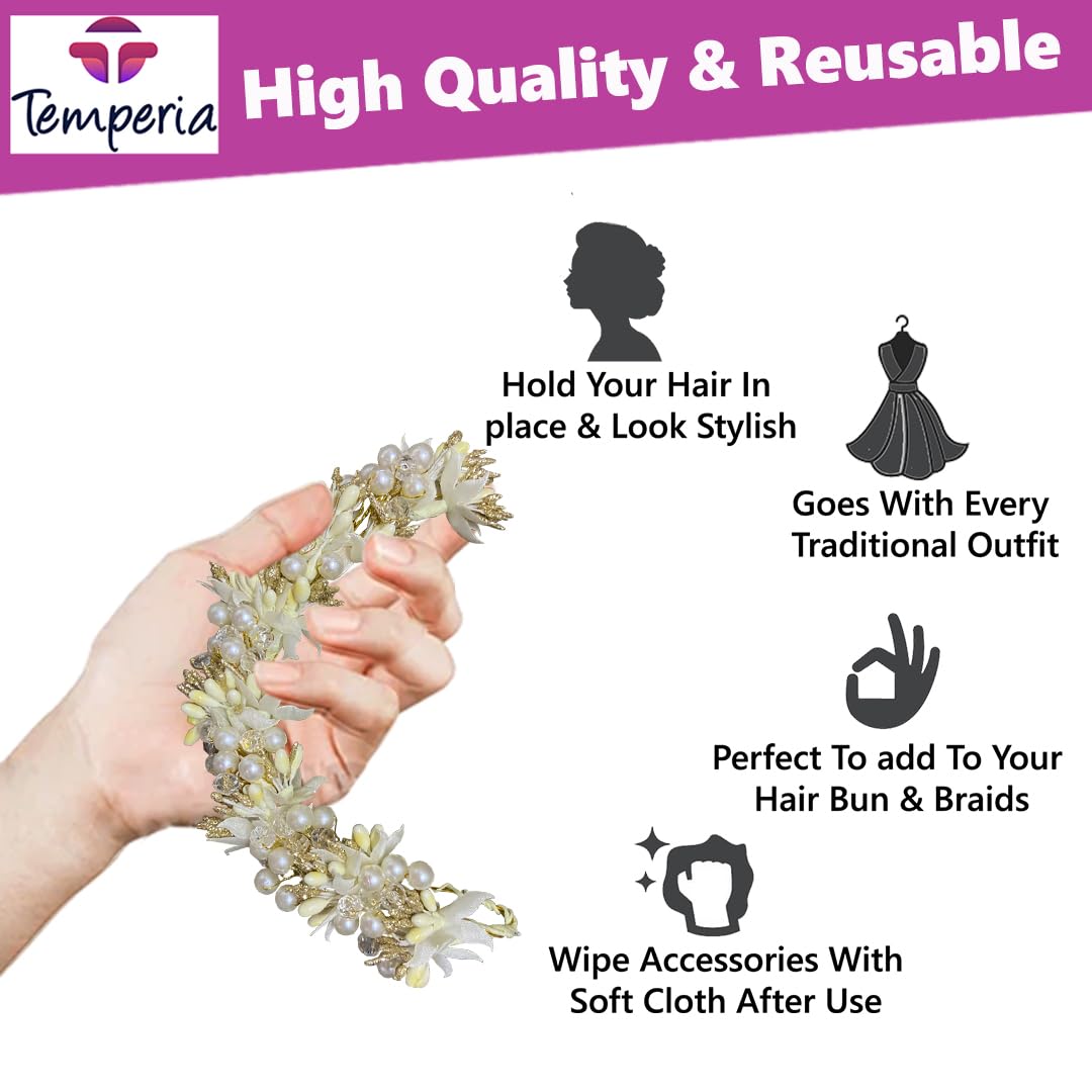 Elegant Floral Pearl Hair Clips for Women & Girls - Wedding Bridal Hair Accessories, Artificial Flower & Pearl Bun Pins - Perfect for Bridal Hairstyles, Prom, Parties & Special Occasions (MN11)