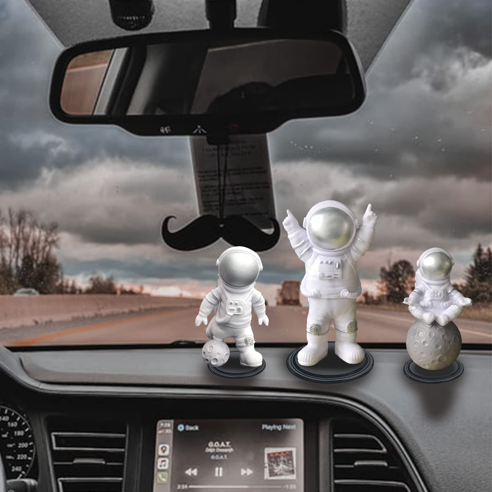 4 PCS Astronaut Figurines - Silver Spaceman Cake Toppers, Resin Astronaut Decorations for Outer Space Themed Birthday Parties, Kids Room Decor & Desktop Ornaments - Includes 3 Astronaut Figures & 1 Keychain - Perfect for Space-Themed Cakes, Cupcakes, Gift Giving & Sci-Fi Decor