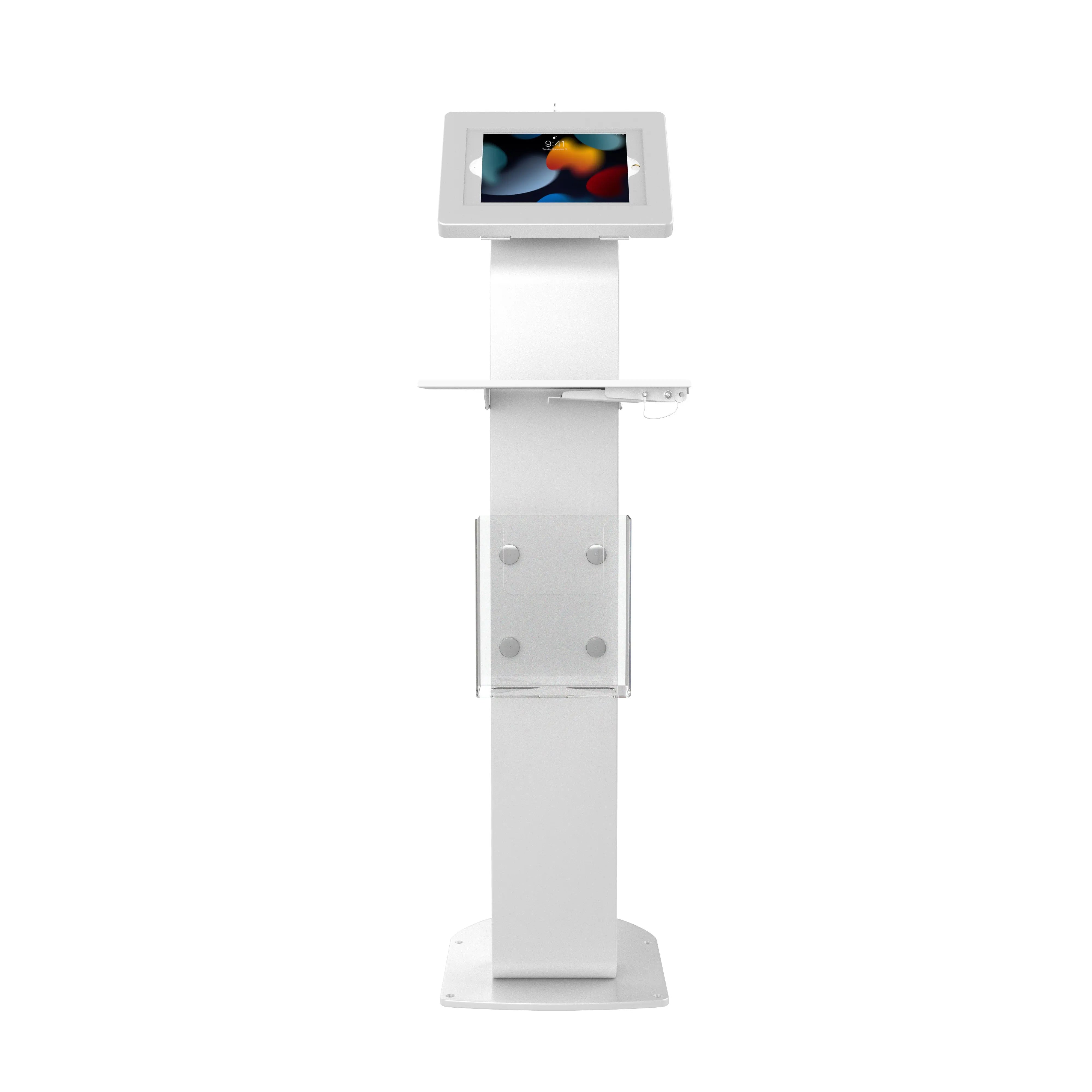 Premium Locking Floor Stand Kiosk with Universal Security Enclosure - Adjustable Keyboard Tray & Secure Storage Compartment | Ideal for Retail Stores, Hospitals & Public Spaces