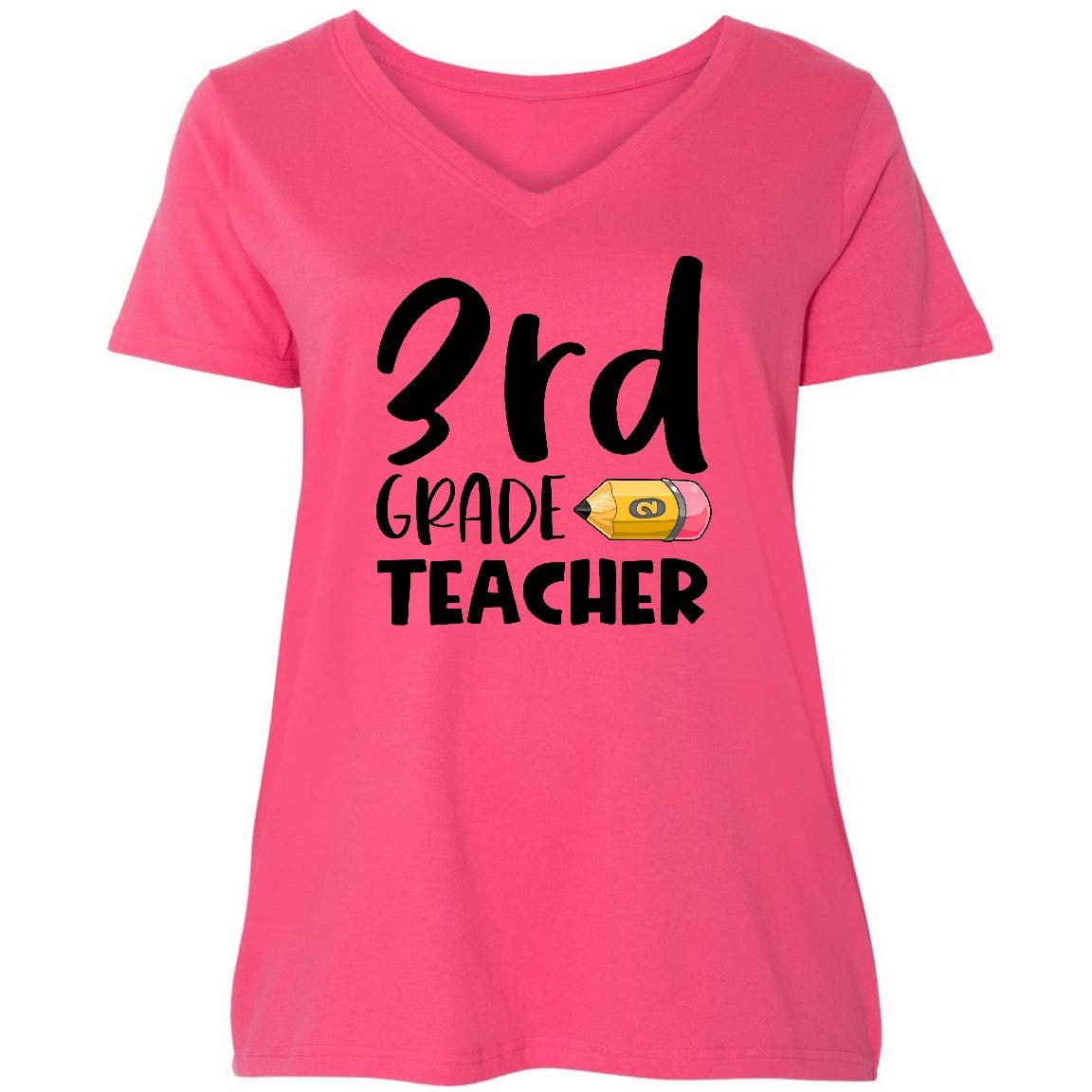 Inktastic Third Grade Teacher Pencil Design Women's Plus Size V-Neck T-Shirt - Comfortable Casual Wear for School, Teaching & Everyday Outfits