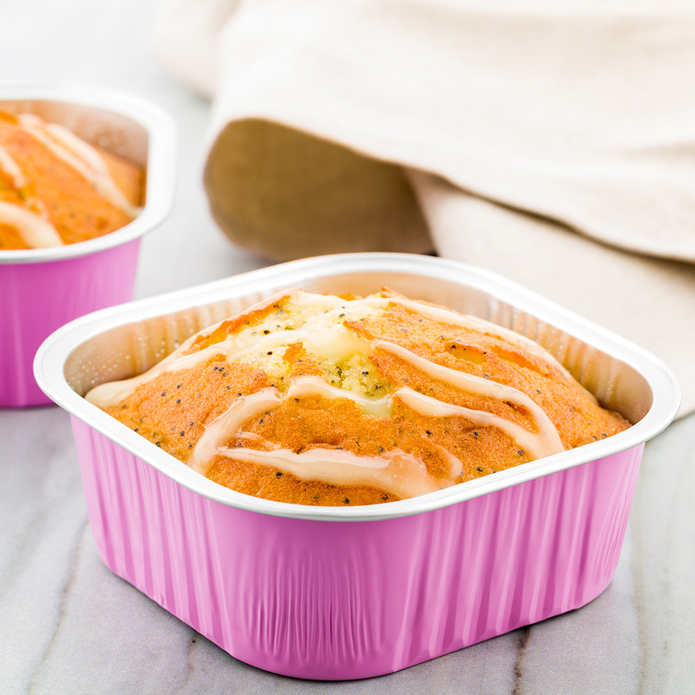 10 oz Square Pink Aluminum Baking Cups with Lids - 4.25