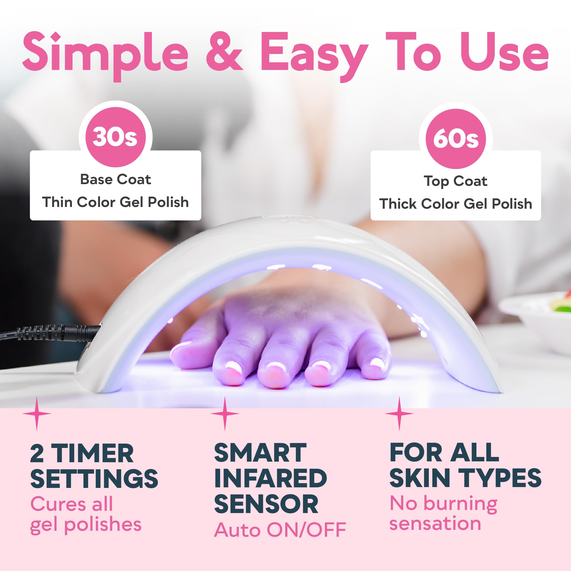 SUNUV UV LED Nail Lamp with Sensor - Professional Gel Polish Dryer for Nails, 2 Timer Settings (SUN9C Pink) - Perfect Gift for Women & Girls - Home Manicure, Salon Nail Art, DIY Gel Polish Application