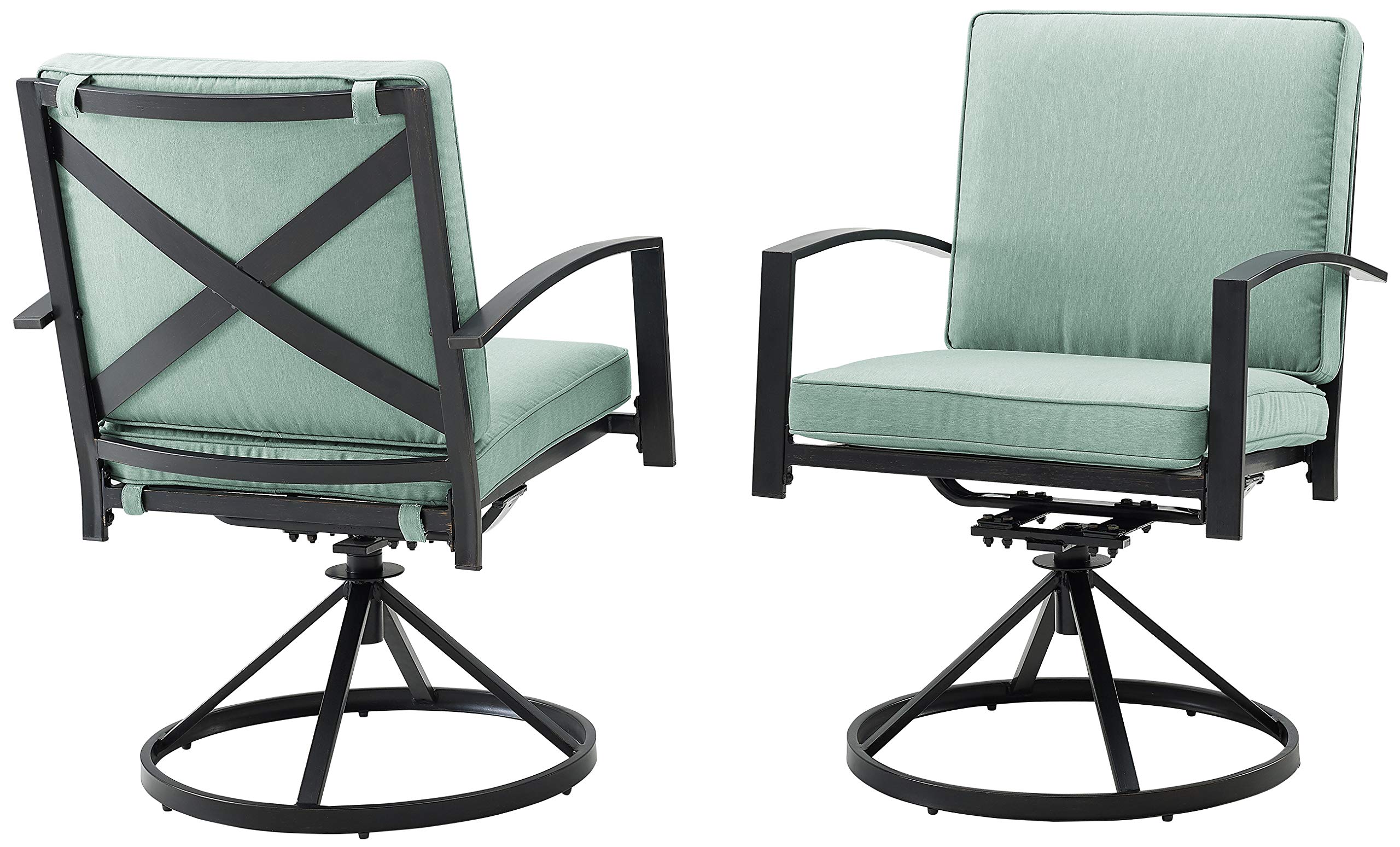 Crosley Furniture Kaplan 2-Piece Swivel Outdoor Chair Set - Oiled Bronze Patio Dining Chairs with Mist Cushions for Deck, Backyard, Garden & Poolside Relaxation