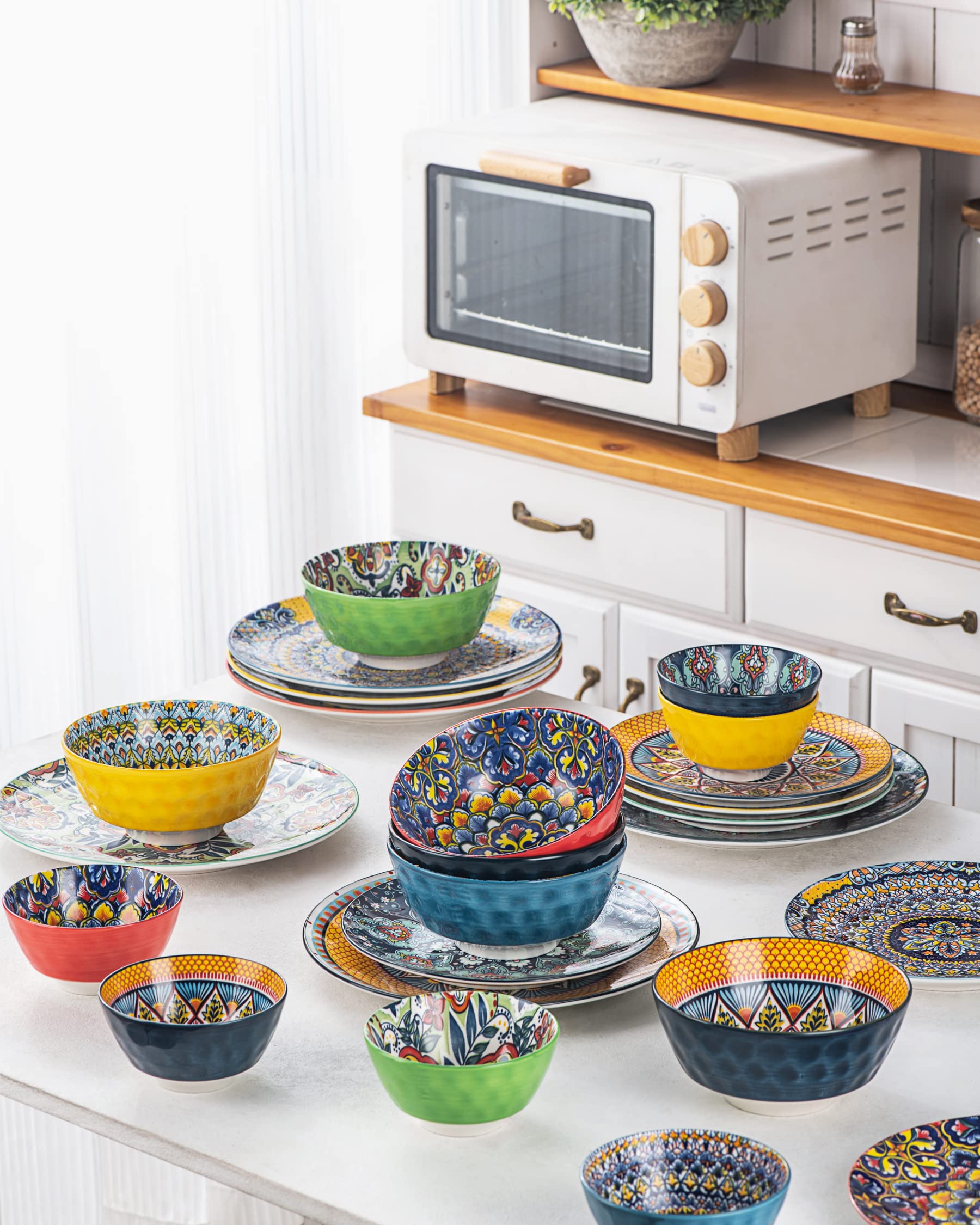 HENXFEN LEAD 10.5 Inch Porcelain Dinner Plates Set of 6 - Microwave & Oven Safe Colorful Serving Dishes for Pasta, Salad, Dessert | Bohemian Style Kitchen & Restaurant Dishware | Perfect for Daily Meals, Parties, and Fine Dining