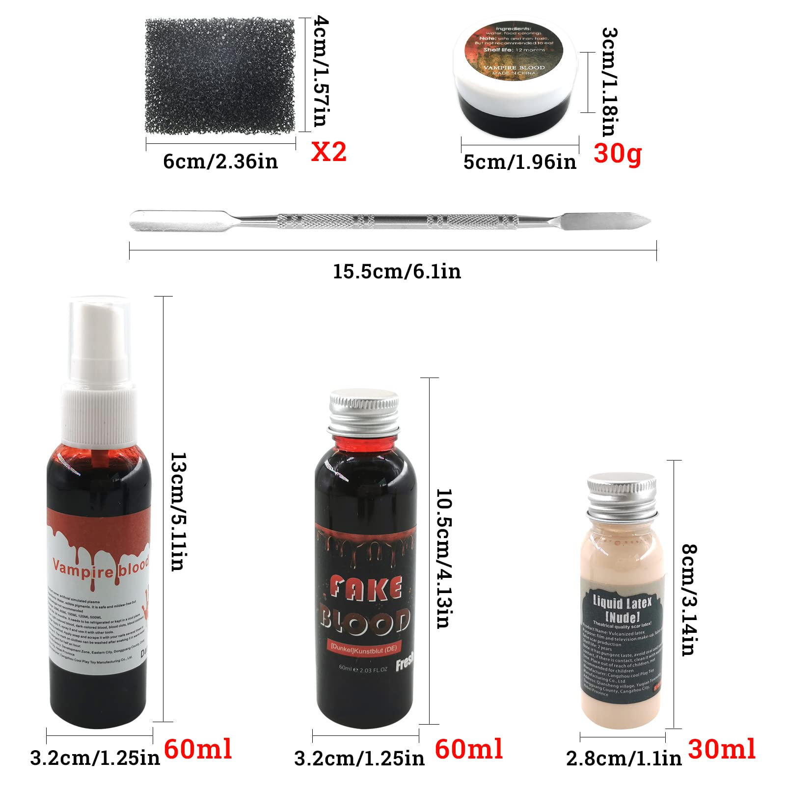 TOPJOWGA Fake Blood Gel - Halloween Special FX Makeup Kit with Sponge & Spatula for Scary Costumes