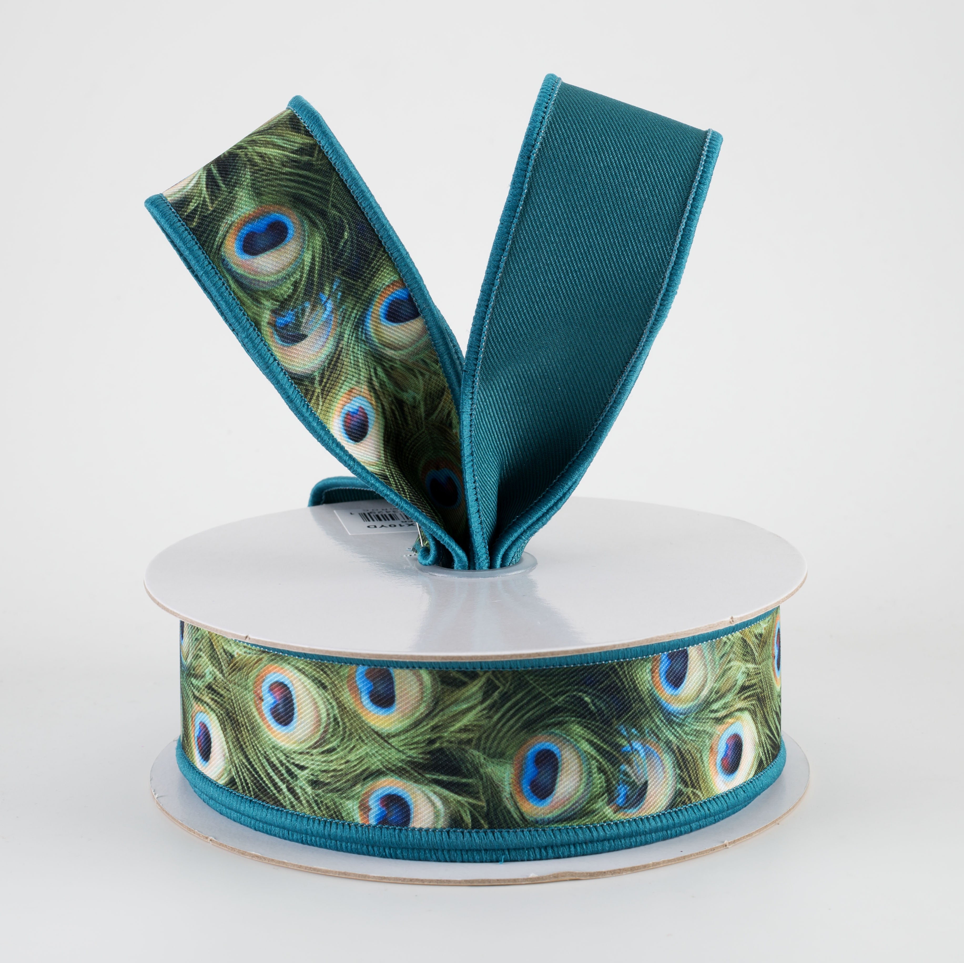 1.5 Inch Double Sided Fused Peacock Feather Ribbon - 10 Yards Bulk Roll for Gift Wrapping, Wedding Decor, DIY Crafts & Hair Accessories
