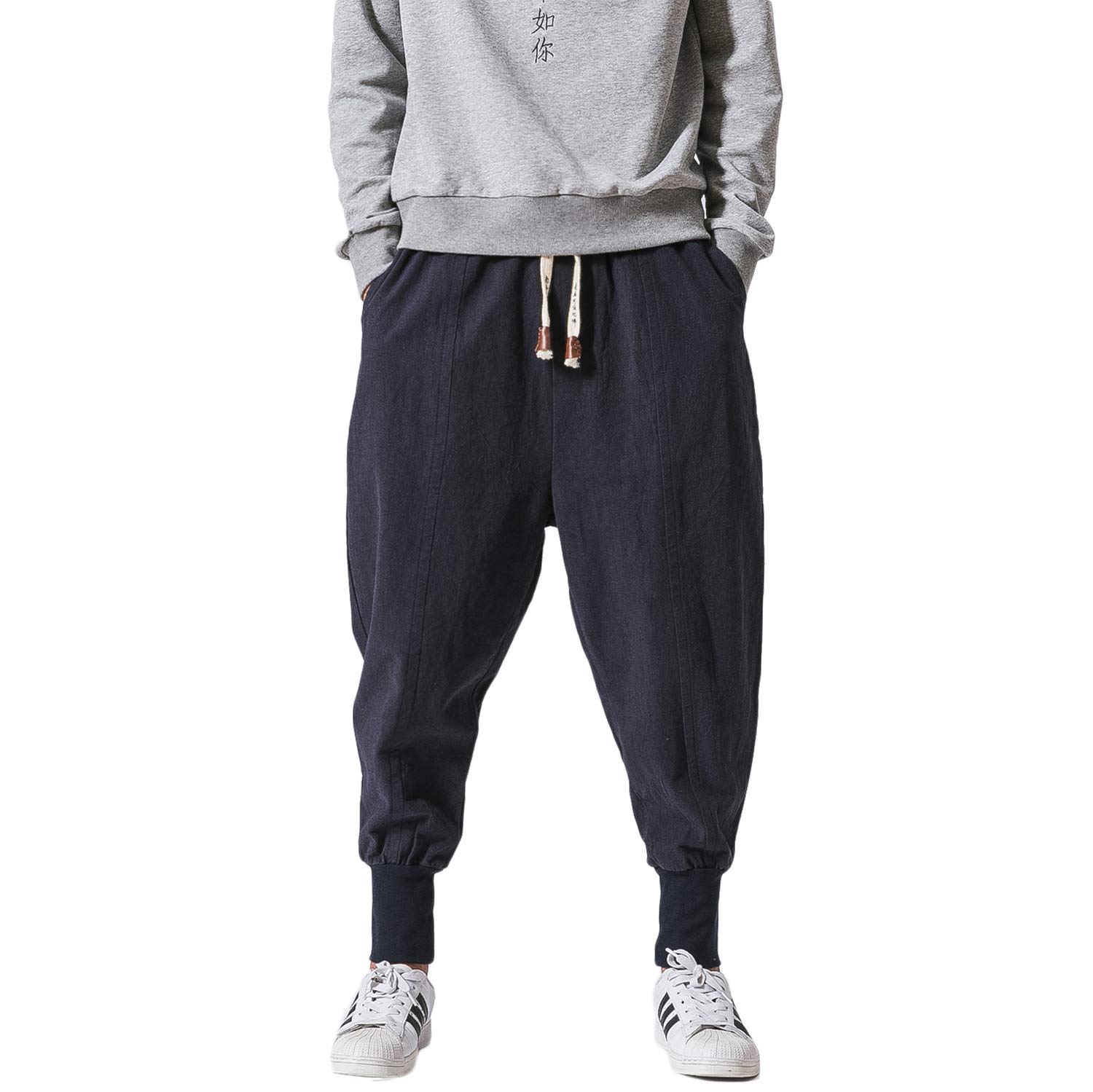 PRIJOUHE Men's Slim Fit Joggers - Low Crotch Sweatpants for Hip Hop & Casual Wear | Comfortable Harem Pants for Running, Gym, Lounge & Street Style
