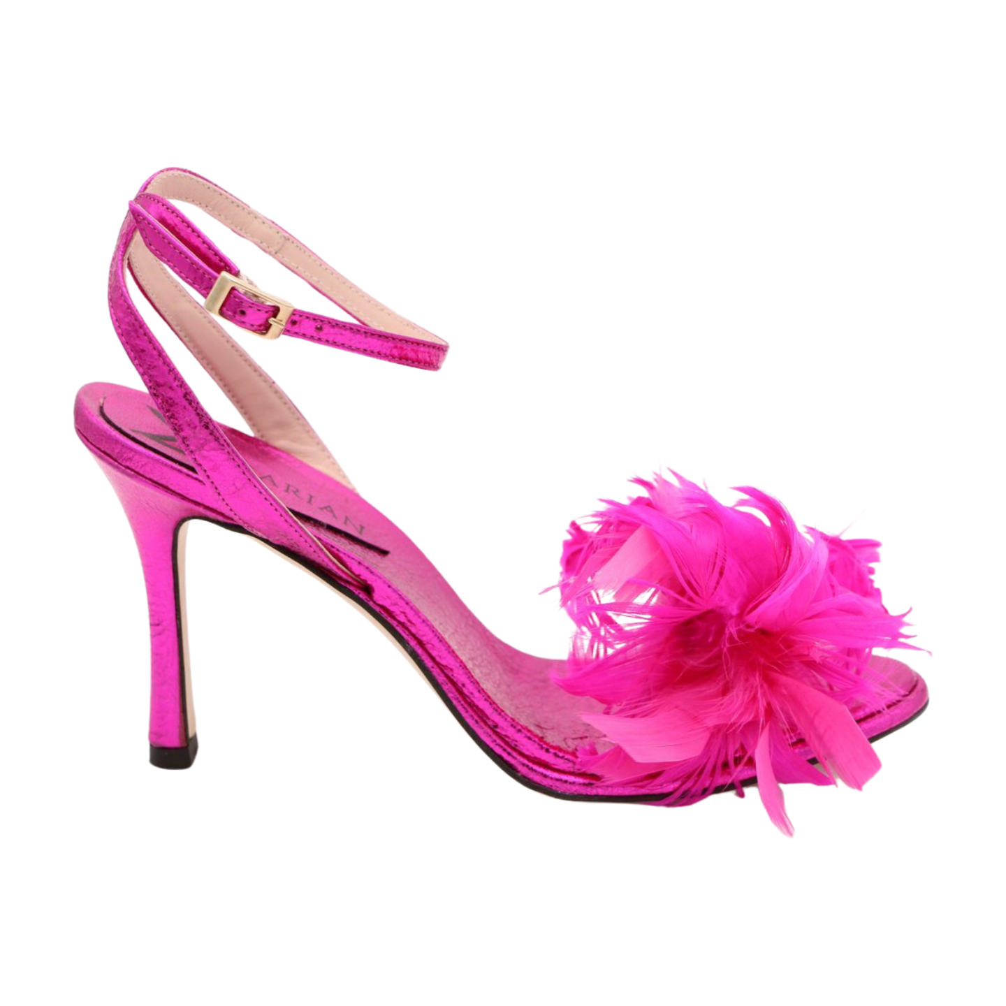 **Marian Pink Heeled Sandals with Feather Trim – Elegant Women's Party Shoes for Weddings, Prom & Evening Events**