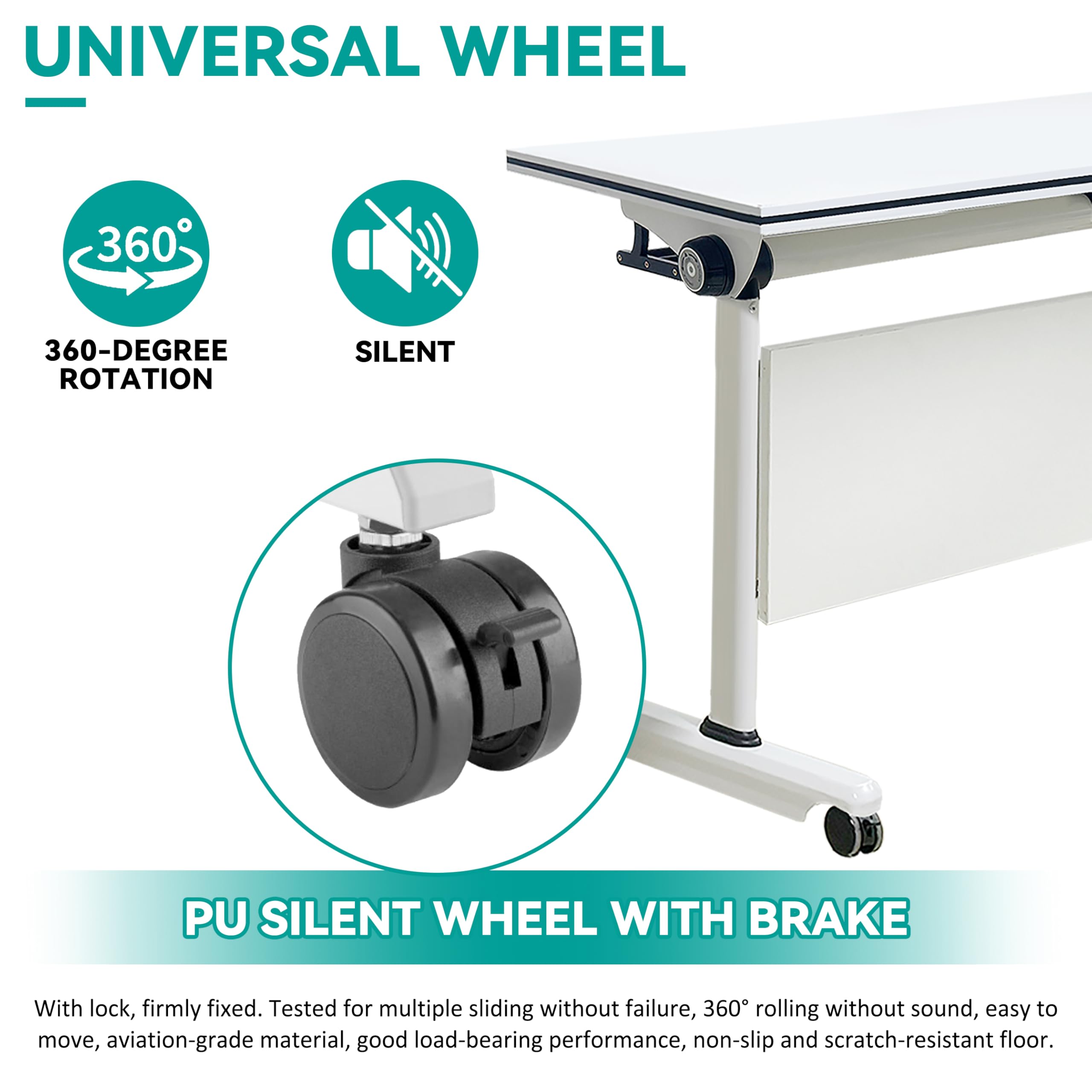 Foldable Flip-Top Conference Table with Casters - 47x20x30 Inch Rectangular Modular Meeting Table for Office, Training Room, Classroom & School - Space-Saving White Workstation (Perfect for Small Spaces, Team Meetings & Multi-Purpose Rooms)