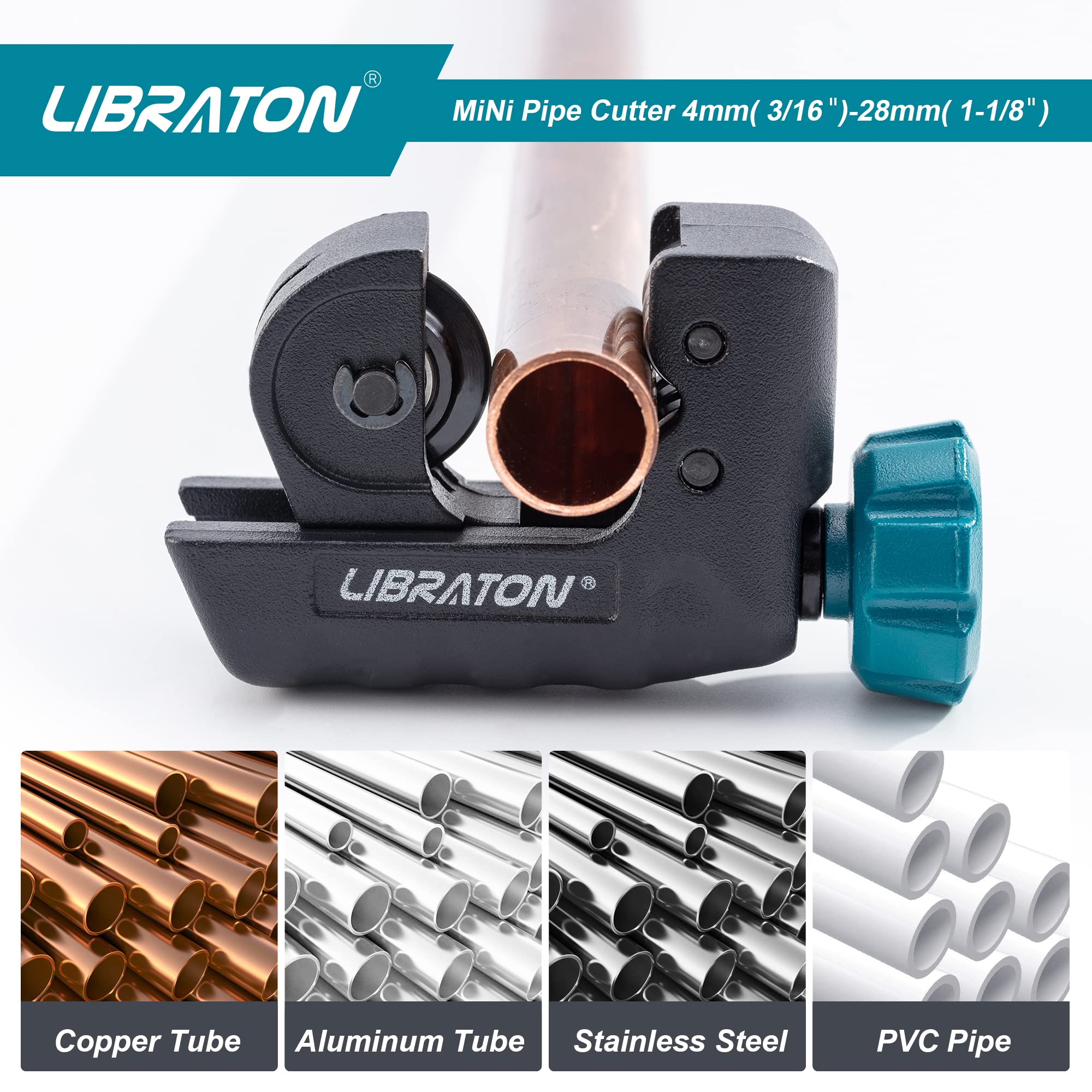 Libraton Heavy Duty Copper Pipe Cutter with Deburring Tool - Precision Tubing Cutter for Copper, Aluminum & Thin Stainless Steel Pipes - Perfect for Plumbing, HVAC & DIY Home Repairs