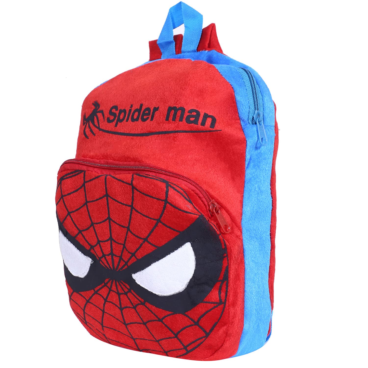 Kuber Industries Marvel Spiderman Plush Backpack - 2 Compartment Velvet School Bag for Kids | Durable Toddler Backpack with Zipper Closure for Travel, School & Daycare (Blue) | Perfect for Superhero Fans, Birthday Gifts & Daily Use