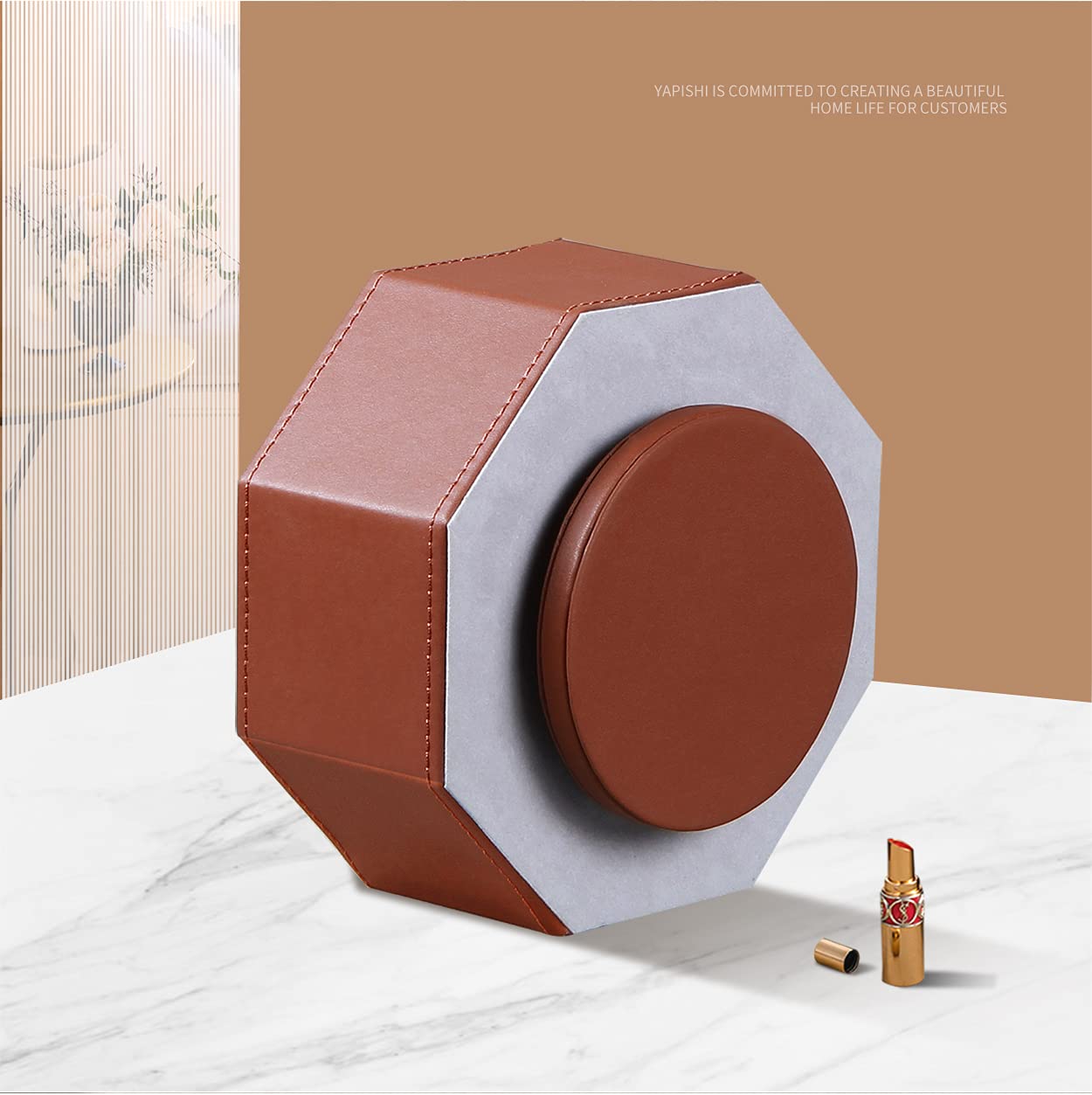 Rotating 9-Slot Pen Holder for Desk - PU Leather Desk Organizer with Swivel Base for Office Stationery, Remote Controls & Accessories - Perfect for Home Office, Living Room & Bedside Table Storage