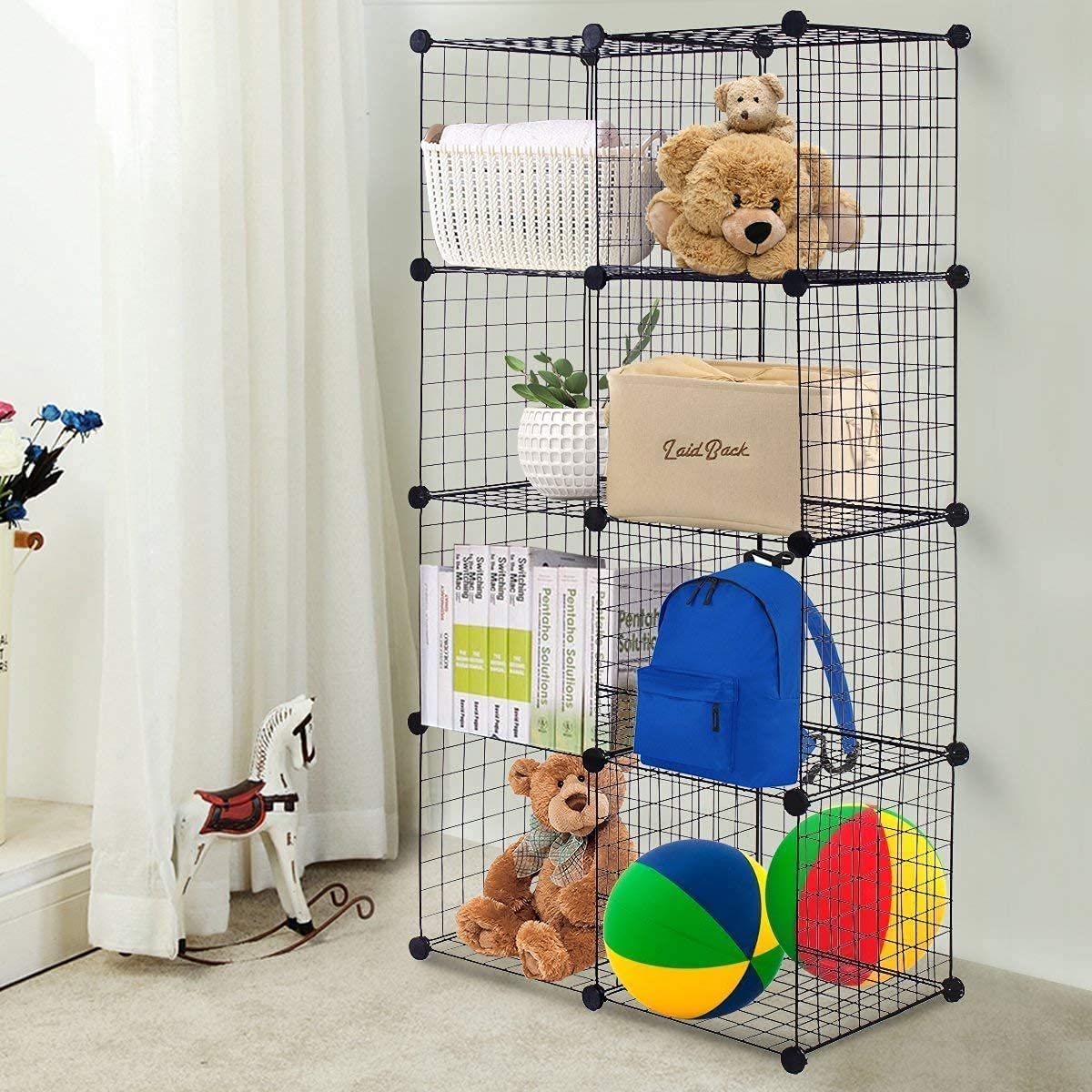 Safeplus DIY Wire Cube Storage Shelves - 8-Cube Stackable Grid Organizer for Books, Clothes & Home Organization (Black) | Perfect for Bedroom, Closet, Office & Dorm Storage Solutions