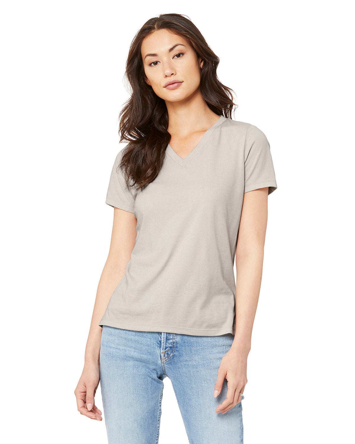 Bella + Canvas 6405CVC Women's Relaxed Heather CVC Jersey V-Neck T-Shirt - Soft Casual Tee for Everyday Wear, Lounge & Layering
