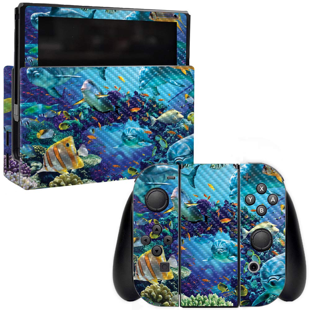 Premium Carbon Fiber Skin for Nintendo Switch - Ocean Friends Design | Protective & Durable Textured Cover | Easy to Apply & Remove | Made in USA | Perfect for Gaming Protection & Style Customization