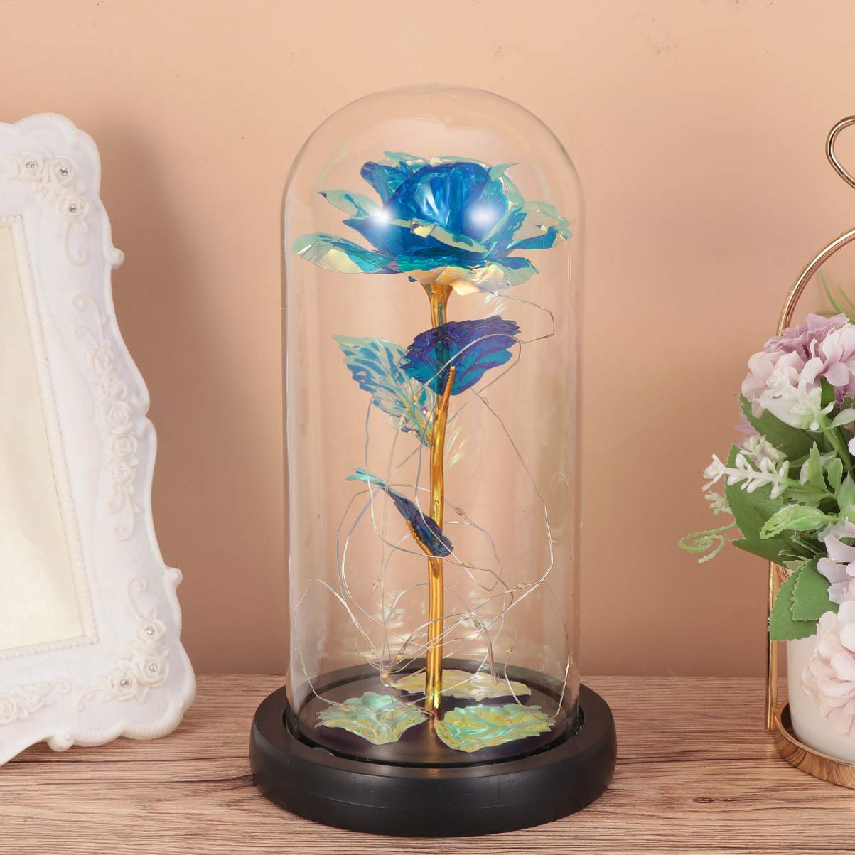 Garneck Eternal Flower Lamp - Glass Dome Rose Night Light for Valentine's Day, Home Decor, Bedroom & Living Room Ambient Lighting