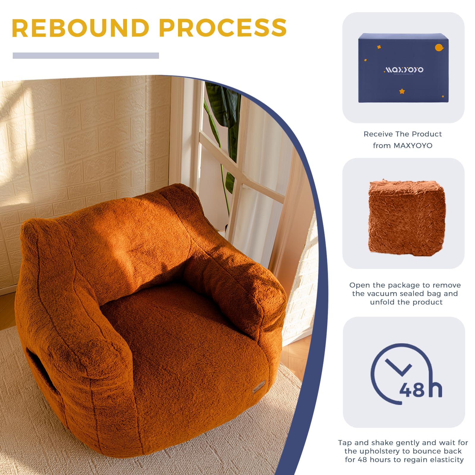 MAXYOYO Tufted Bean Bag Chair with Boucle Fabric - Ultra Soft Comfy Lazy Sofa with Premium Filler for Adults & Teens - Perfect for Living Room, Bedroom, Dorm or Game Room Relaxation