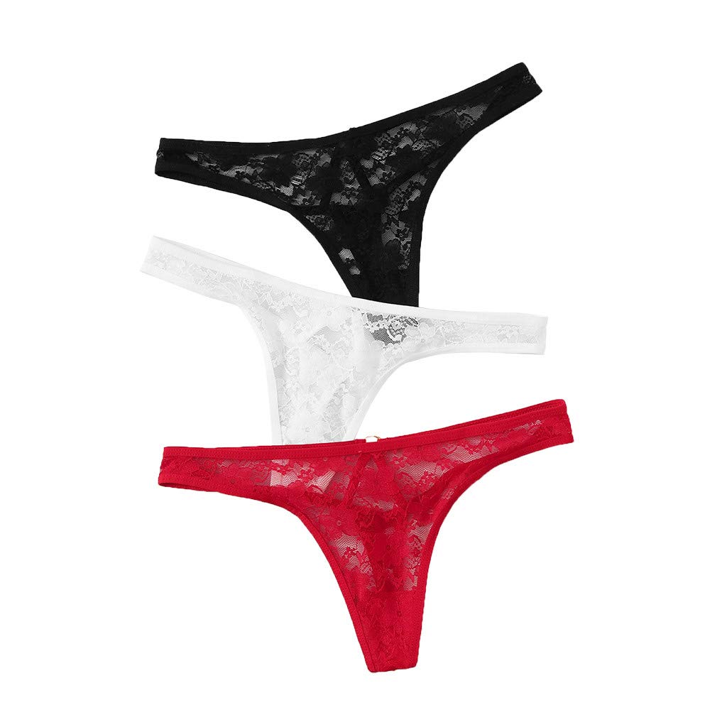 Sexy Lace G-String Thong Underwear for Women - 3PC Hollow Floral Lingerie Set, Open Panties in Black XXL | Perfect for Valentine's Day, Honeymoon & Romantic Occasions