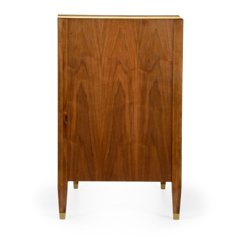 Amanda Walnut Wood Cabinet with Brass Handles and Mirror Accents - Elegant Storage Solution for Living Room, Bedroom or Entryway