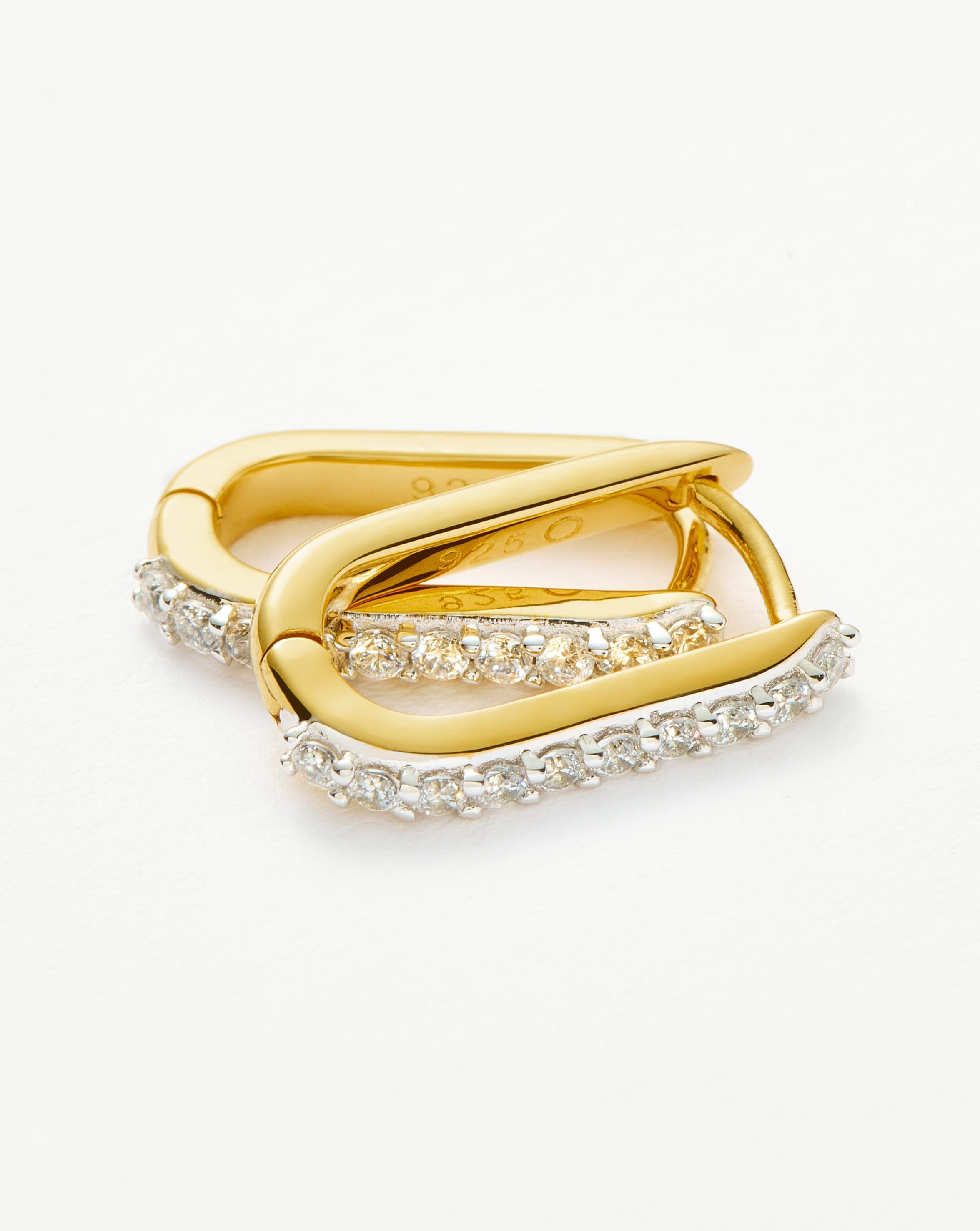 18k Recycled Gold Vermeil Huggie Hoop Earrings | Recycled Sterling Silver Pave Ovate Earrings for Women | Perfect for Everyday Wear, Parties & Gifting