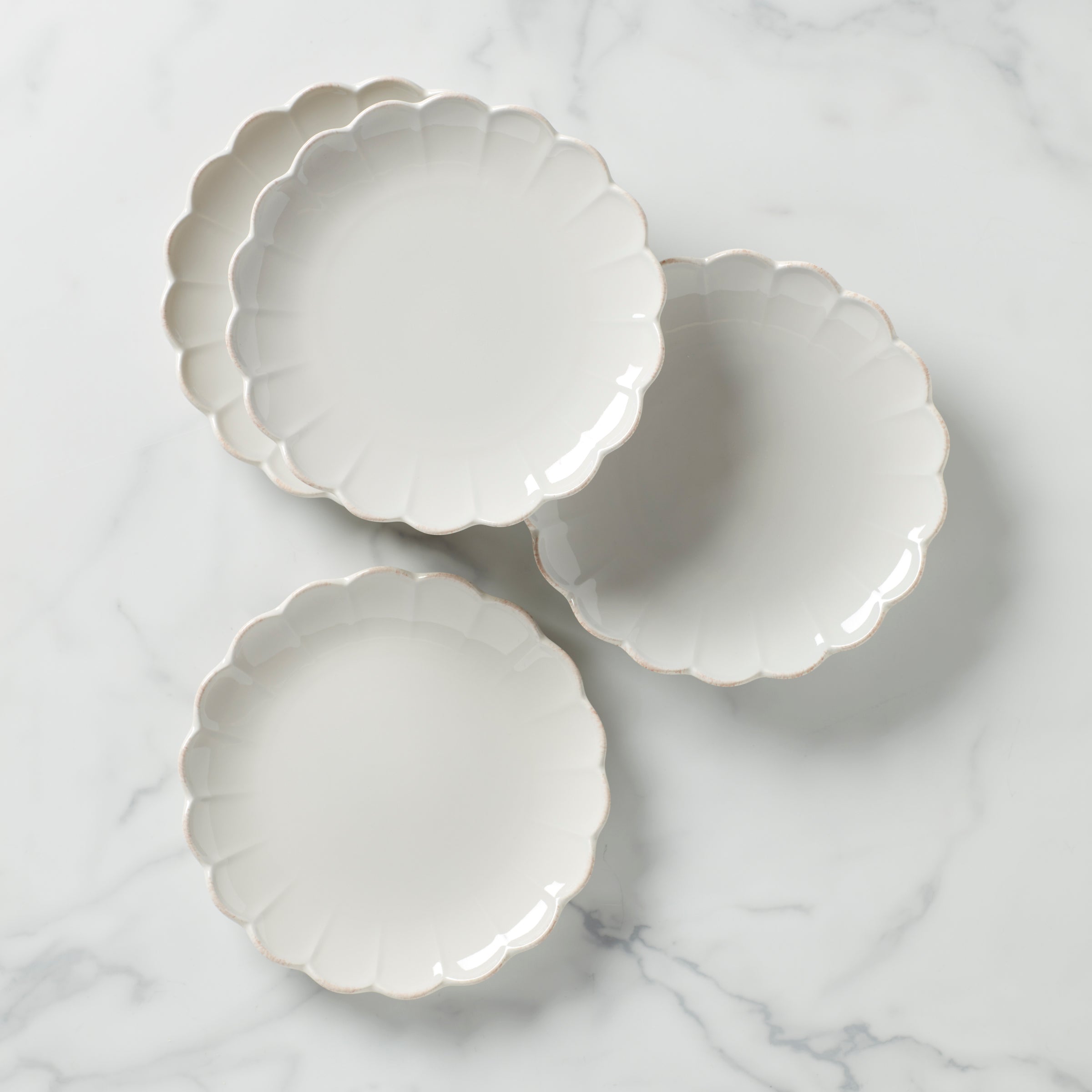 French Perle Scallop Accent Plates Set of 4 - Elegant Dinnerware for Special Occasions, Wedding, Party & Home Decor