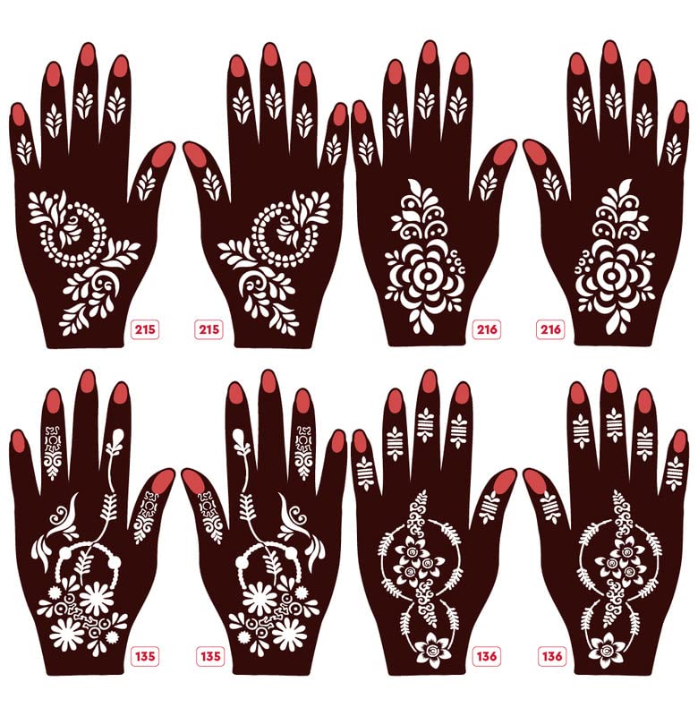 Apcute Henna Stencil Kit - 8 Pcs Reusable Mehendi Design Templates for Hands, Easy DIY Body Art for Women, Girls & Kids | Perfect for Weddings, Festivals & Special Occasions