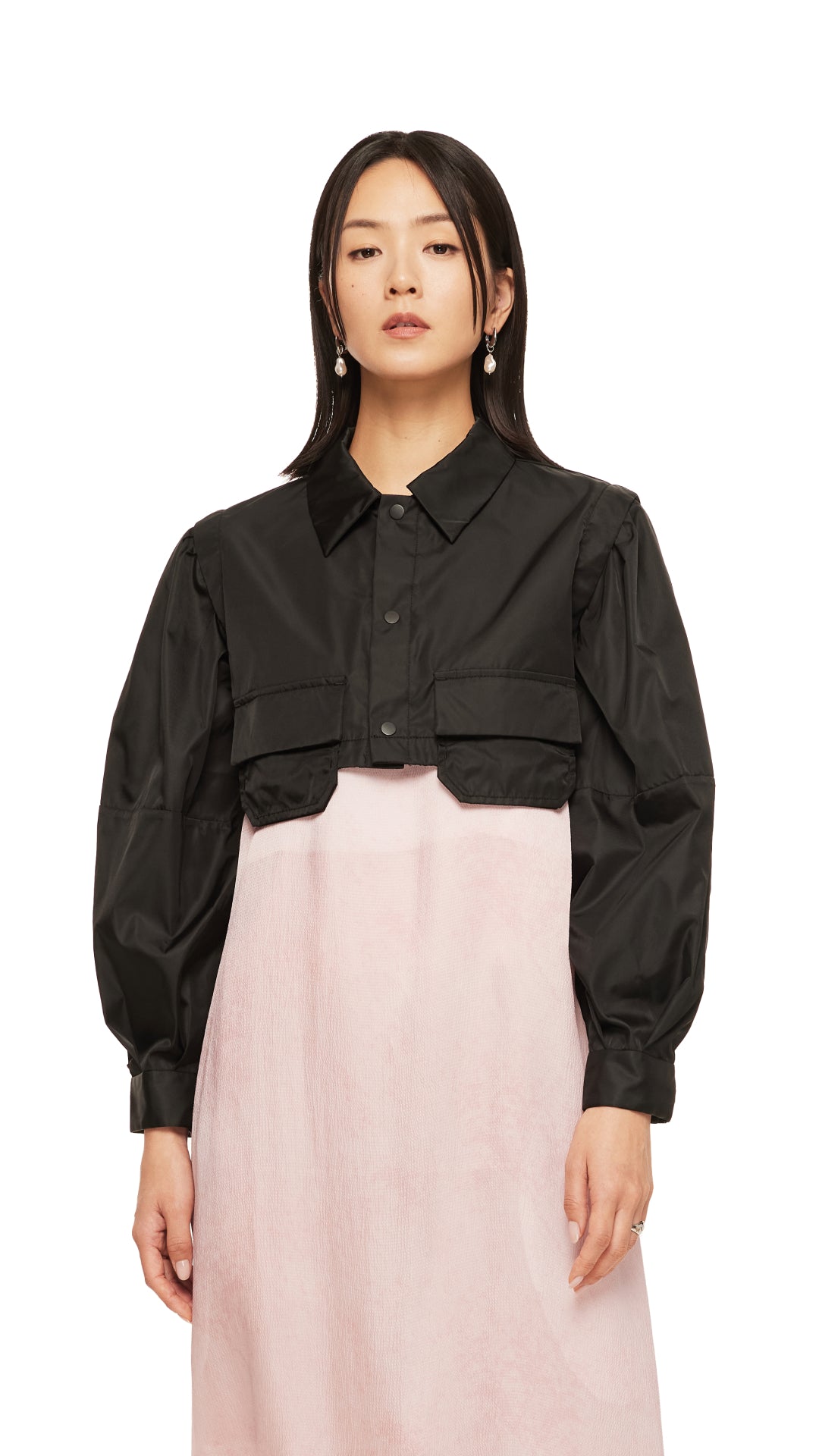 Women's Puff Sleeve Nylon Short Shirt Jacket - Lightweight Spring/Summer Outerwear for Casual Outings & Street Style Fashion