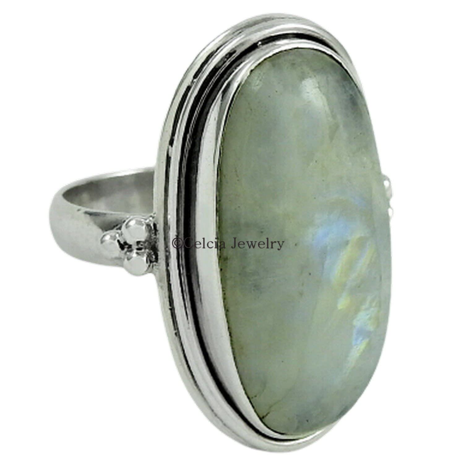 Natural Moonstone Women's Ring - 925 Sterling Silver Jewelry, Metaphysical Healing Gift, Organic & Fashionable Wedding Band, June Birthstone Ring for Mother's Day - Perfect for Spiritual Healing, Boho Wedding & Special Occasion Gifts (Size 7)