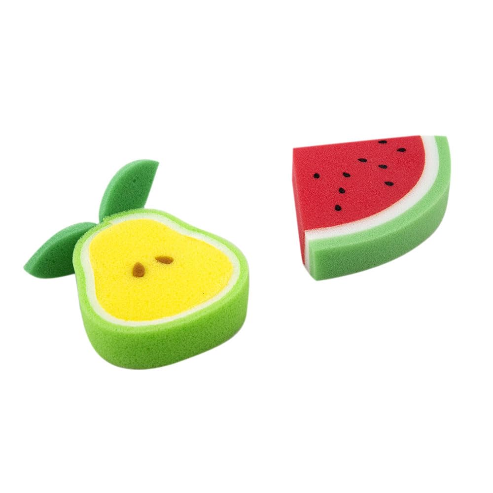 BabyMoo Sliced Fruit Shaped Bath Sponge - 2 Pack Soft Cleaning Sponges for Babies 0-36 Months | Colorful, Gentle & Safe for Newborn & Toddler Bath Time, Shower & Sensitive Skin Care