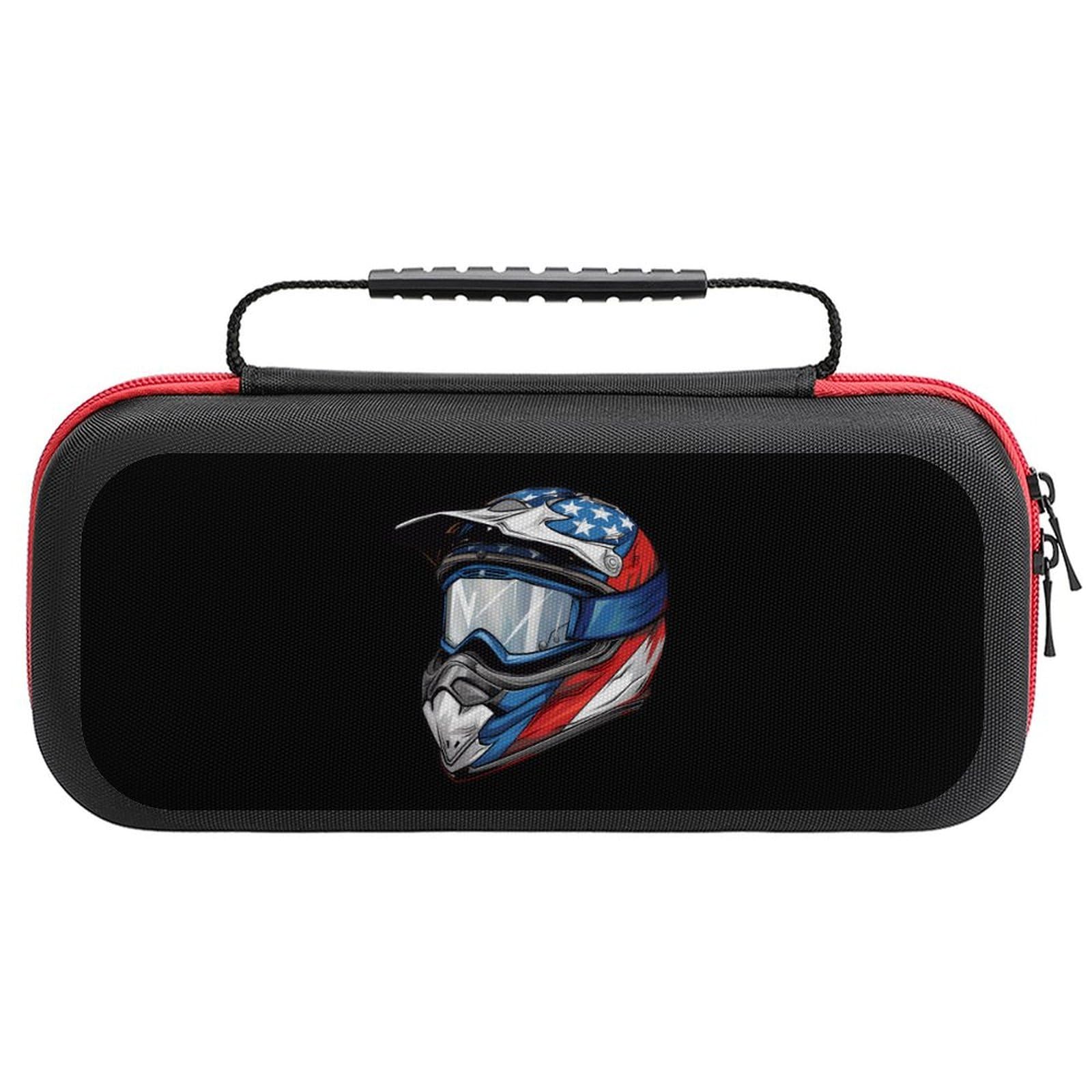 American Flag Dirt Bike Helmet & Motocross Protective Case - Portable Travel Hard Shell Storage for Nintendo Switch - Perfect for Gaming, Motorcycle Rides & Outdoor Adventures