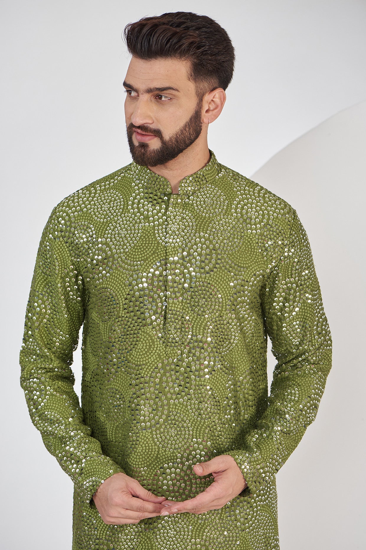 Mehndi Green Sequenced Kurta for Women - Elegant Embroidered Indian Tunic Top for Festivals, Weddings & Special Occasions
