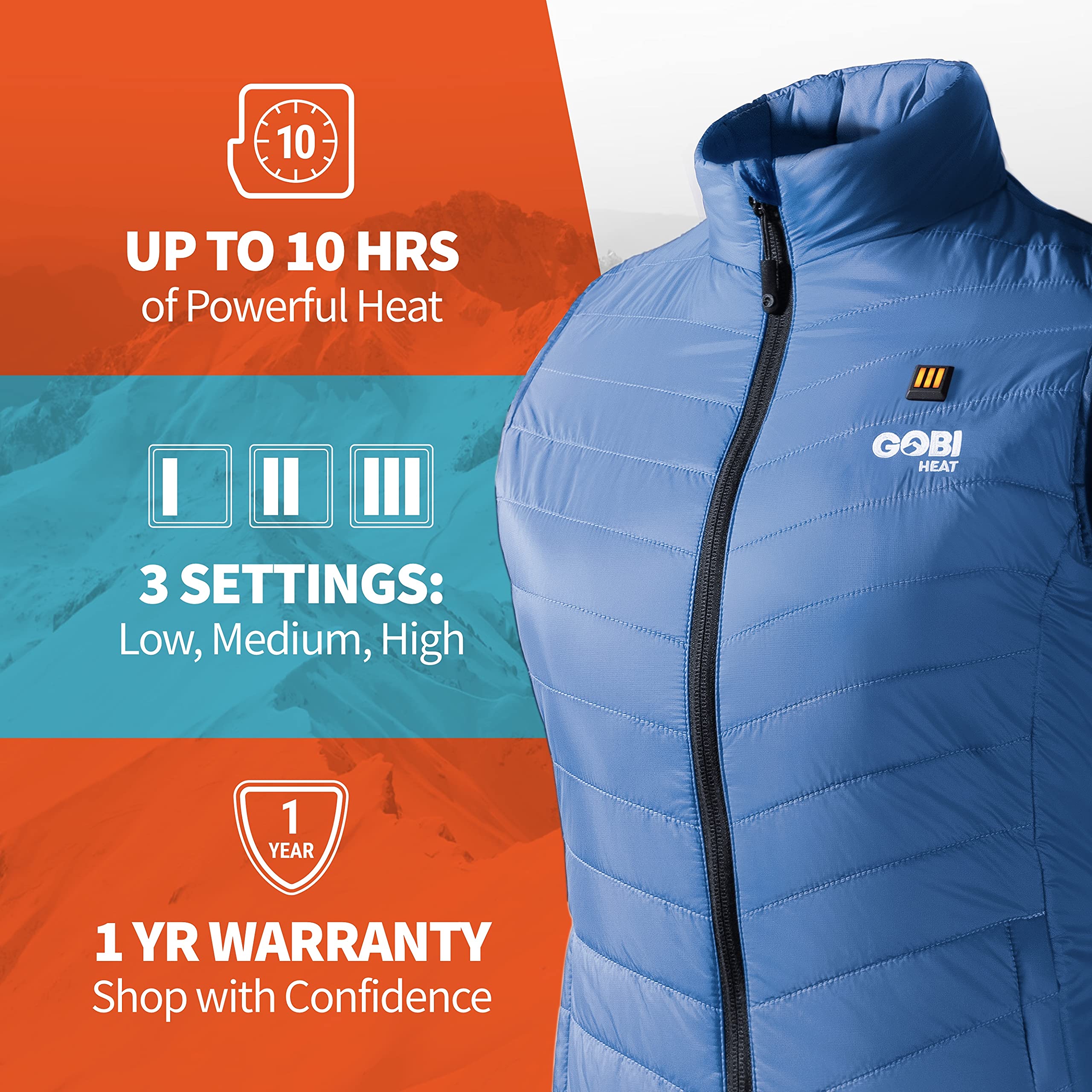 Dune Women's Heated Vest with Battery & Charger - 10 Hours Continuous Heating, Machine Washable Winter Jacket for Outdoor Activities, Hiking & Cold Weather
