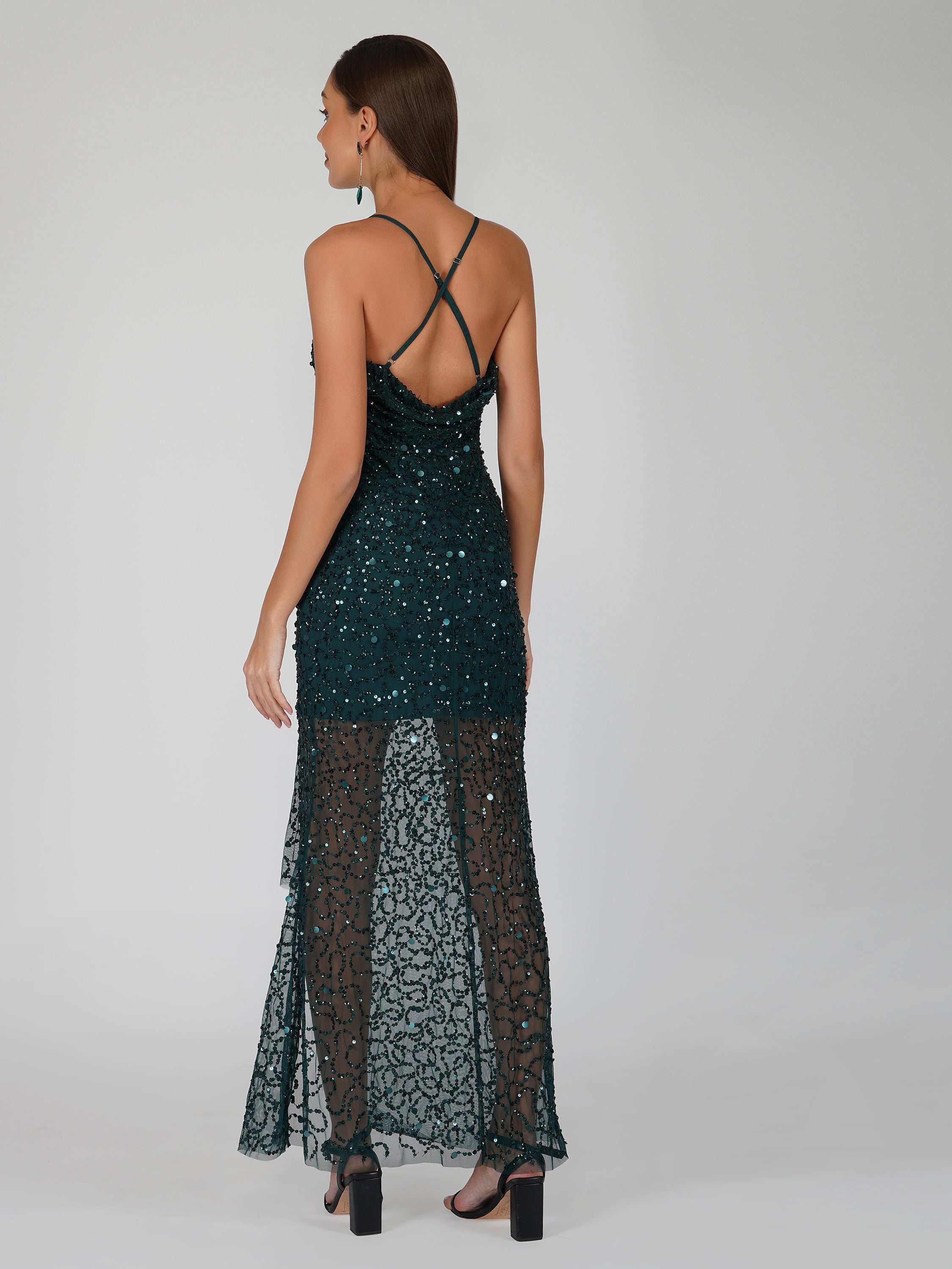 Elegant Green Sequin Maxi Dress for Women - Party & Evening Gown - Perfect for Prom, Wedding Guest & Special Occasions
