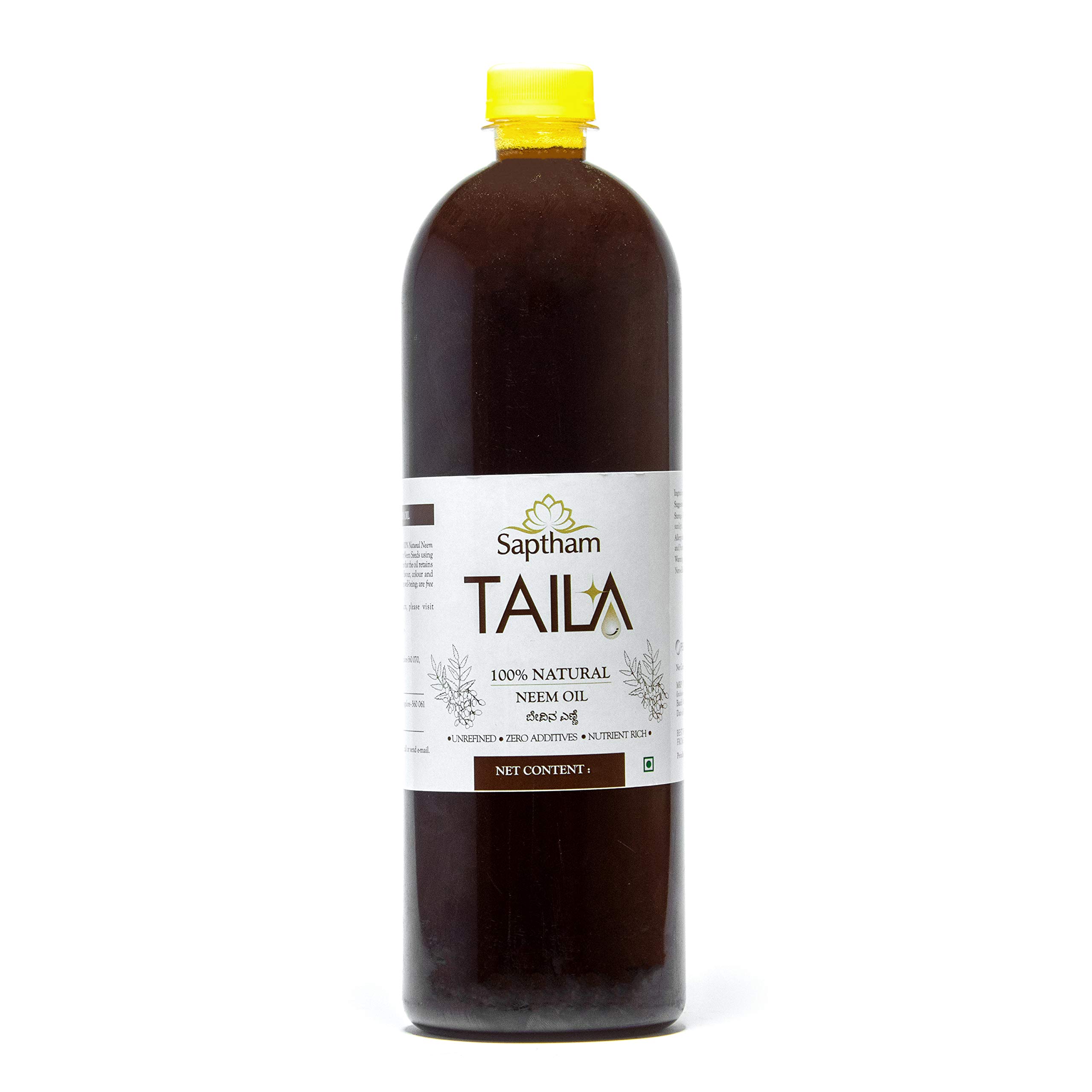 100% Pure Cold Pressed Neem Oil (1 Liter) - Unrefined Natural Neem Oil for Skin & Hair Care | Paraben-Free, Hexane-Free, No Mineral Oil or Preservatives | Organic Body Massage Oil & Natural Disinfectant | Perfect for Acne Treatment, Hair Growth & Home Remedies
