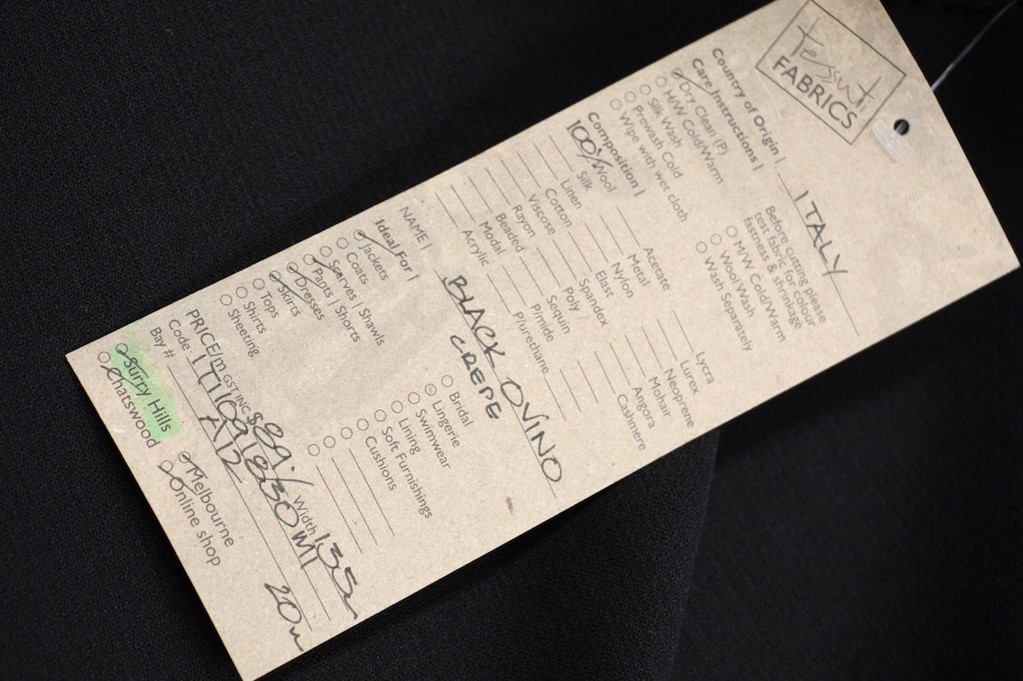 Black Ovino Crepe Fabric - Premium Textile for Dresses, Blouses & Formal Wear | Perfect for Evening Gowns, Bridal Attire & Special Occasions