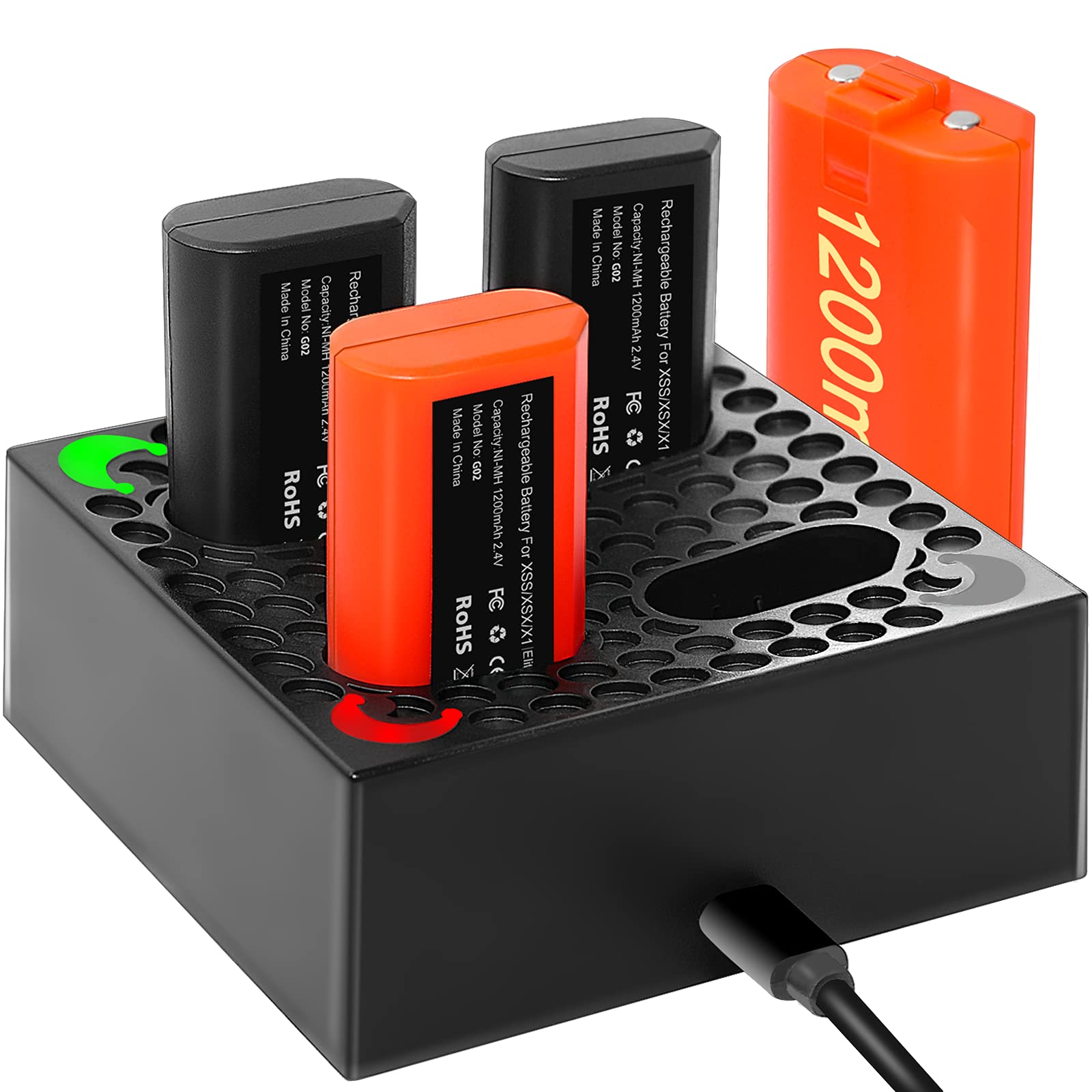 Xbox One Controller Battery Charger Station with 4x1200mAh Rechargeable Battery Packs - Compatible with Xbox Series X|S, Xbox One S/X & Elite Wireless Controllers - Perfect for Gaming Sessions & Long Playtime