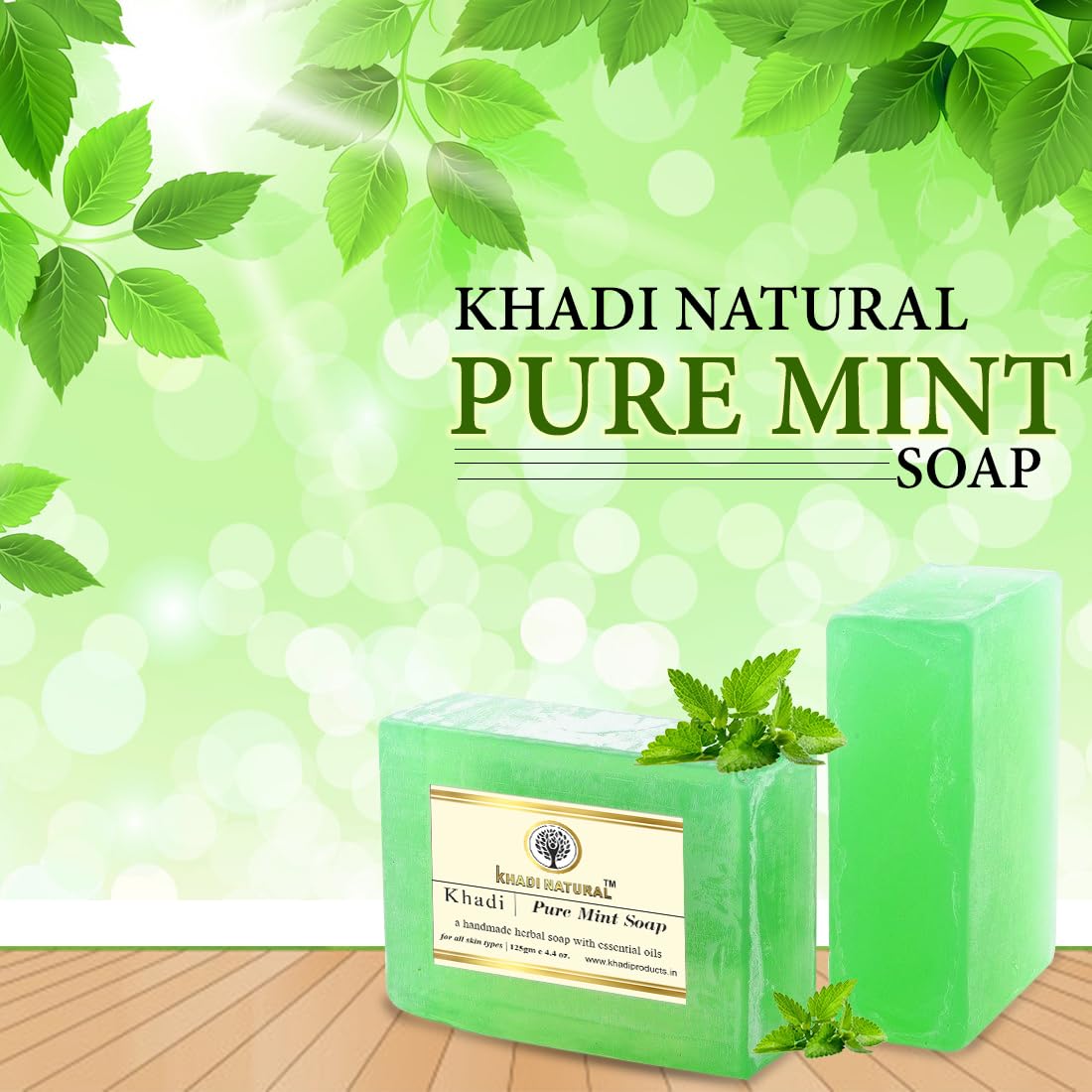 Khadi Natural Bathing Soap with Jute Bag - 125g | Handcrafted Honey Glycerin Pure Mint Soap for Luxury Skincare | Perfect for Spa Day, Gift Sets & Eco-Friendly Bathing