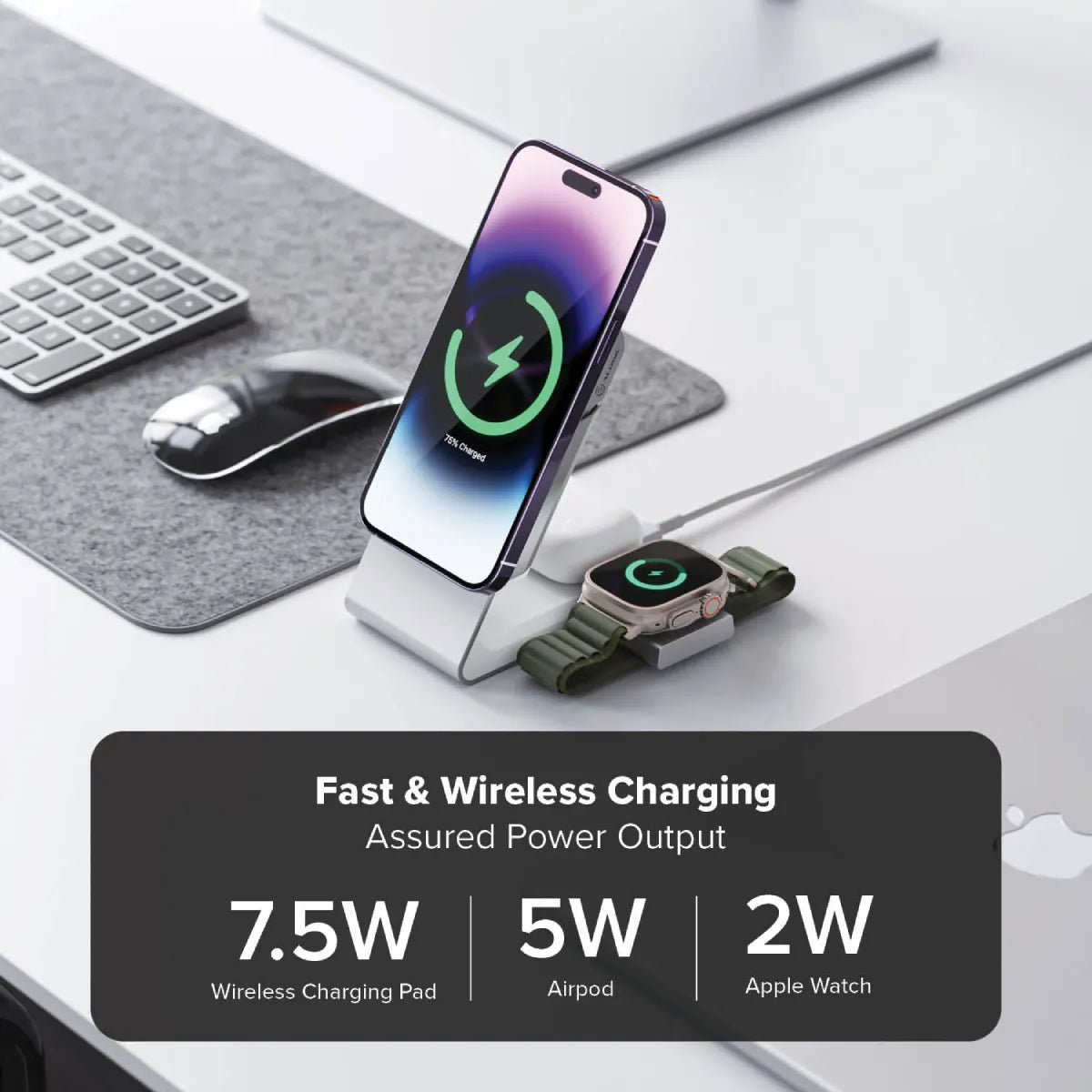 3-in-1 Magnetic Wireless Charging Station for iPhone 16/12, Apple Watch & AirPods - Fast Charging Dock with Universal Compatibility for All Apple Devices | Perfect for Home, Office & Travel
