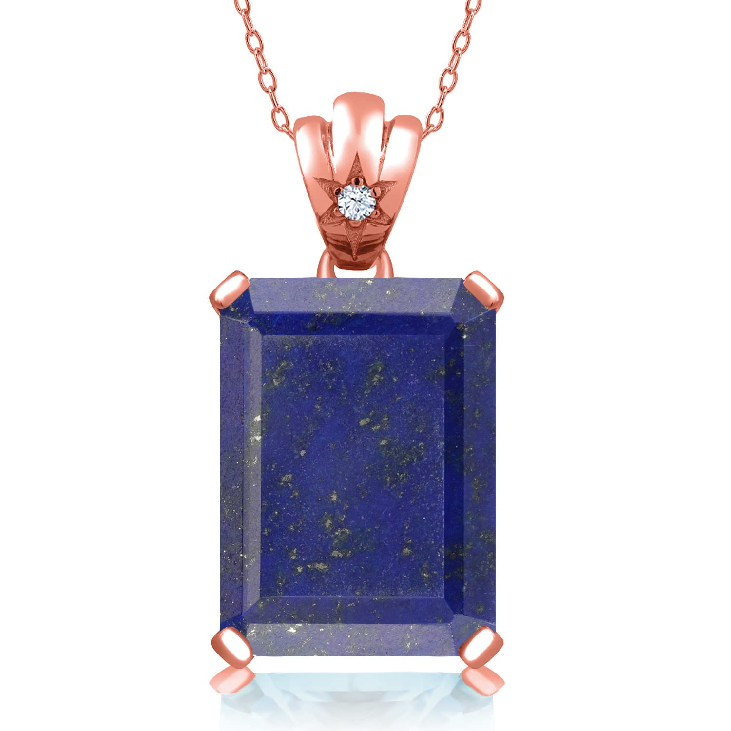 18K Rose Gold Plated Emerald Cut Gemstone Birthstone Pendant Necklace - 18X13MM Center Stone with 1.8MM Round Accents | Fine Jewelry Gift for Women, Wife, Mom | 18 Inch Chain Included | Perfect for Birthdays, Anniversaries & Special Occasions